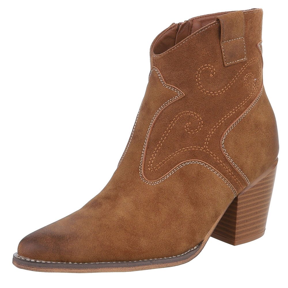 Ital-Design Eleganter Ankle Boot mit geschwungenen Details für Damen Westernstiefelette (90110072) Blockabsatz Полусапожки in Camel