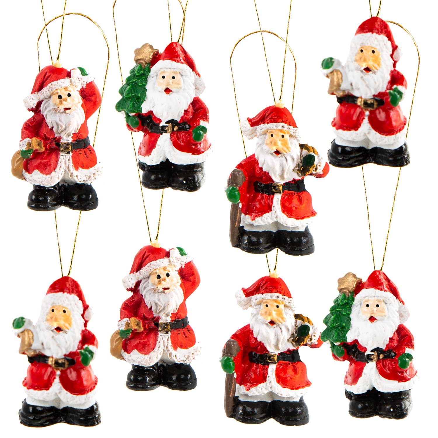 Logbuch-Verlag Baumbehang Mini Weihnachtsmann Anhänger mit Schnur (Spar-Set, 8 St), 8 kleine Nikolaus Figuren