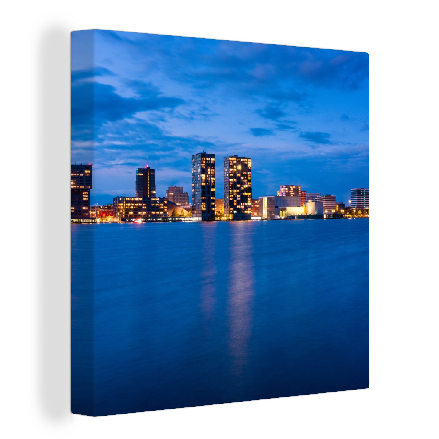 OneMillionCanvasses® Leinwandbild Skyline - Almere - Abend, (1 St), Leinwand Bilder für Wohnzimmer Schlafzimmer