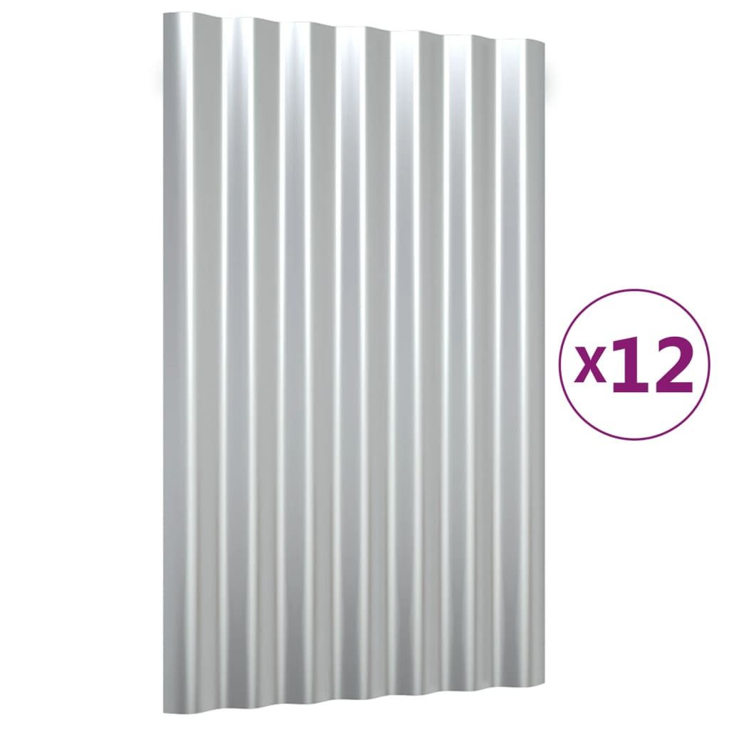 vidaXL Wellblech, Dachpaneele 12 Stk. Pulverbeschichteter Stahl Silber 60x36 cm