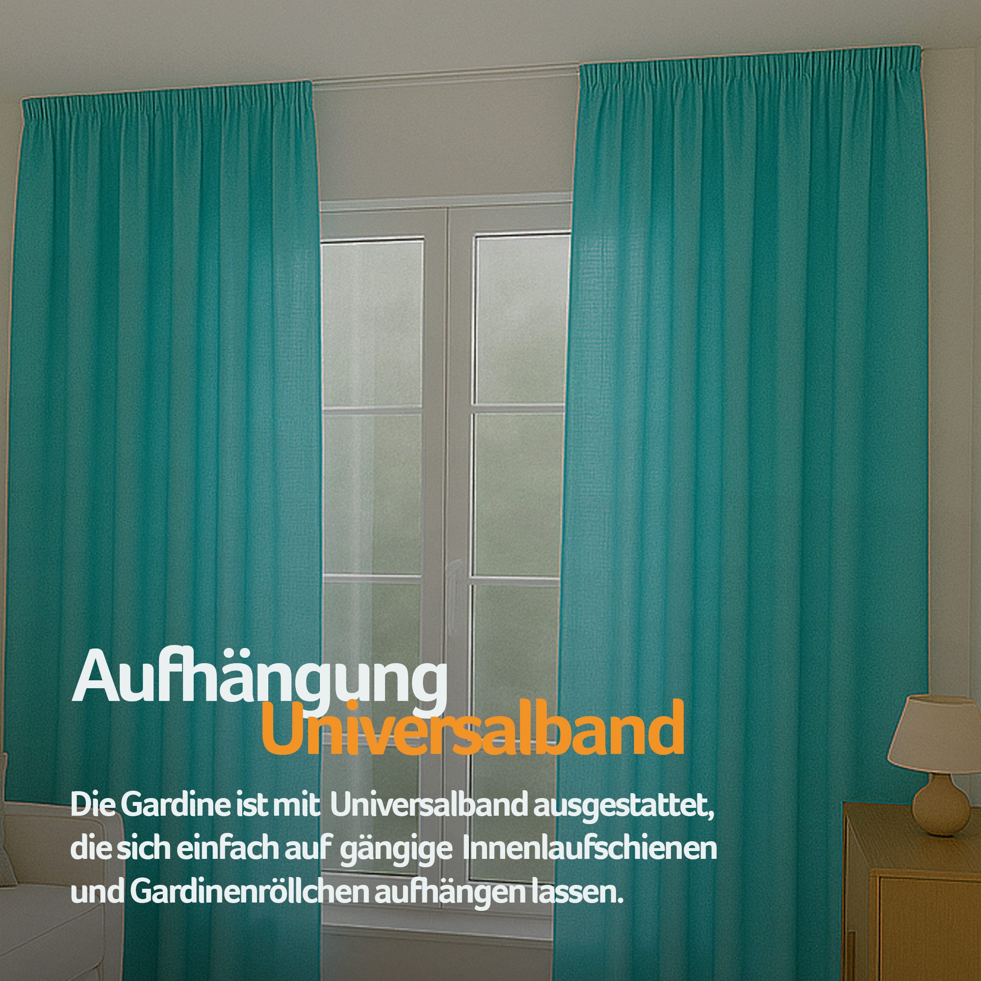 Bestlivings Gardine "Ellen" mit Universalband (2 St), Kräuselband, blickdicht, in moderner Satin-Optik, einfarbig, modern, waschbar bei 30°C – Bild 3 von 5