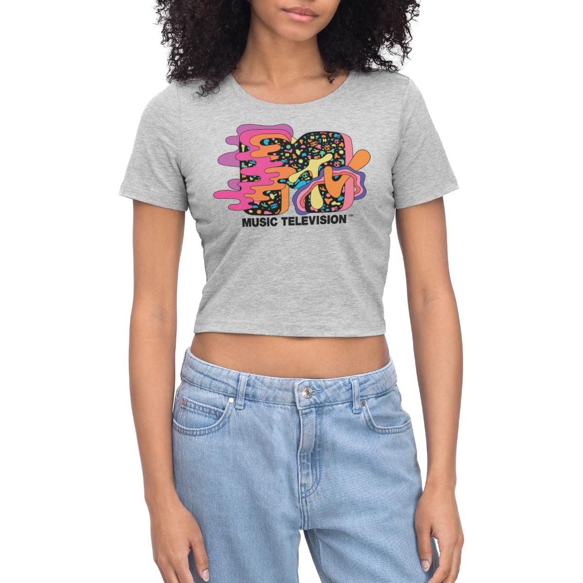 T-Shirt MTV Music Television Buntes Trippy Logo Crop Top