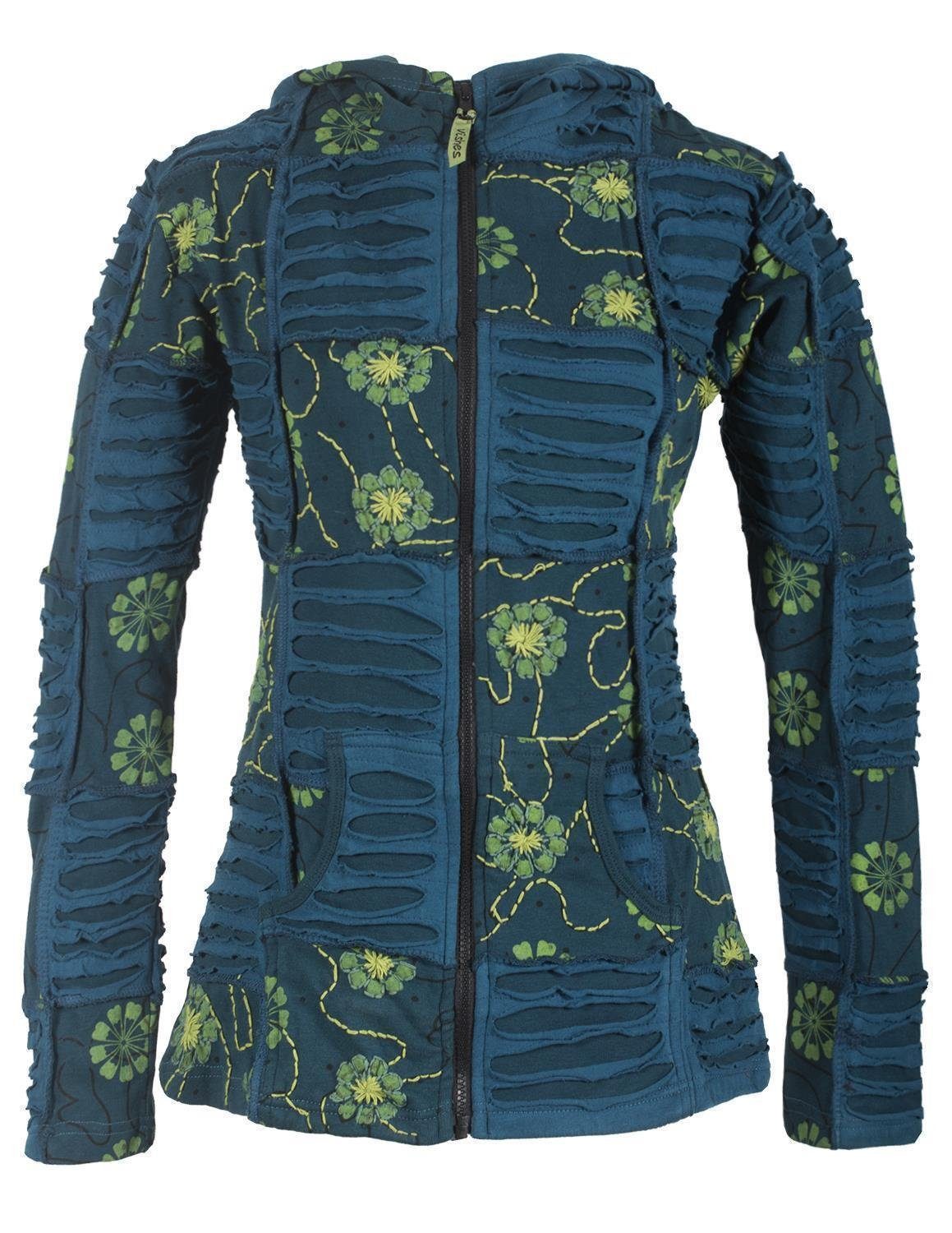 Vishes Kapuzensweatjacke Bestickte Blumen Patchworkjacke mit günstig online kaufen