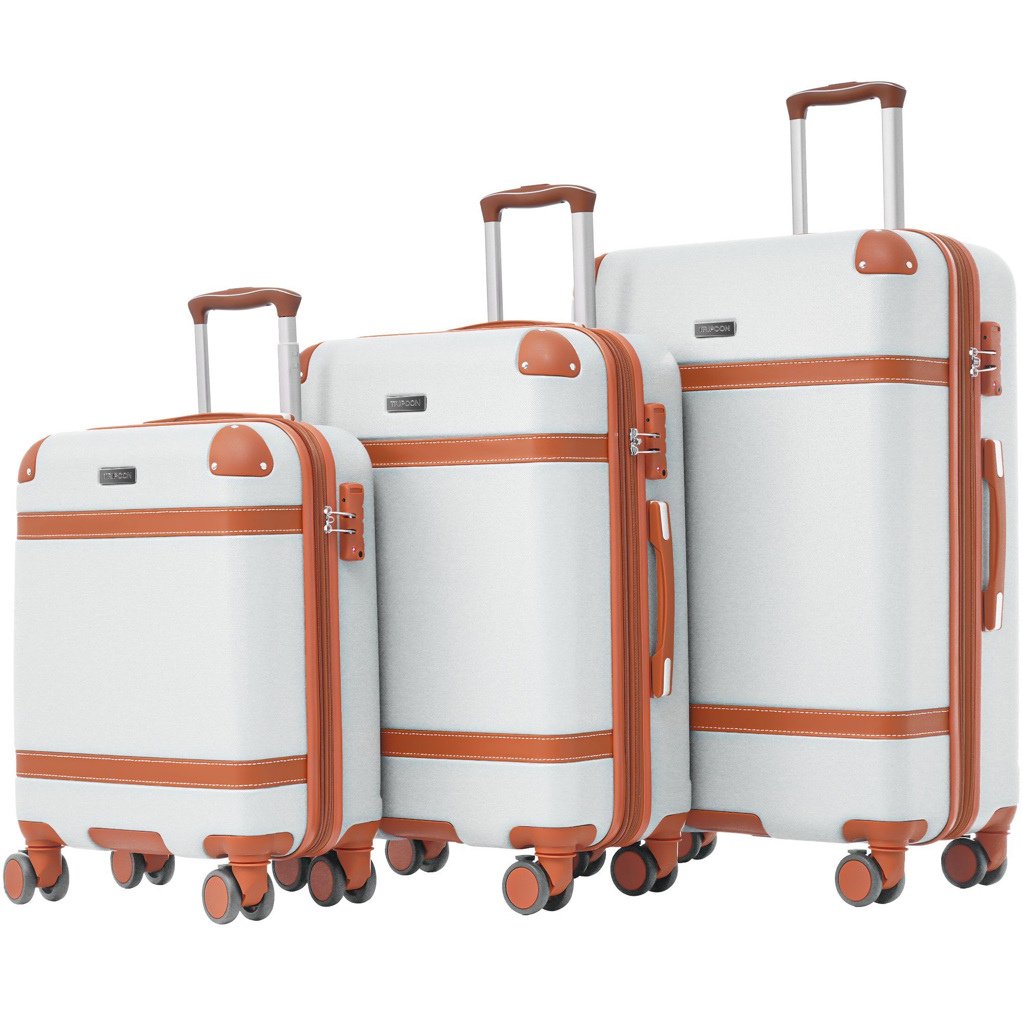 Ulife Trolleyset Kofferset TSA Creame (3 4 Rollen, tlg) Handgepäck ABS-Material, Reisekoffer Zollschloss