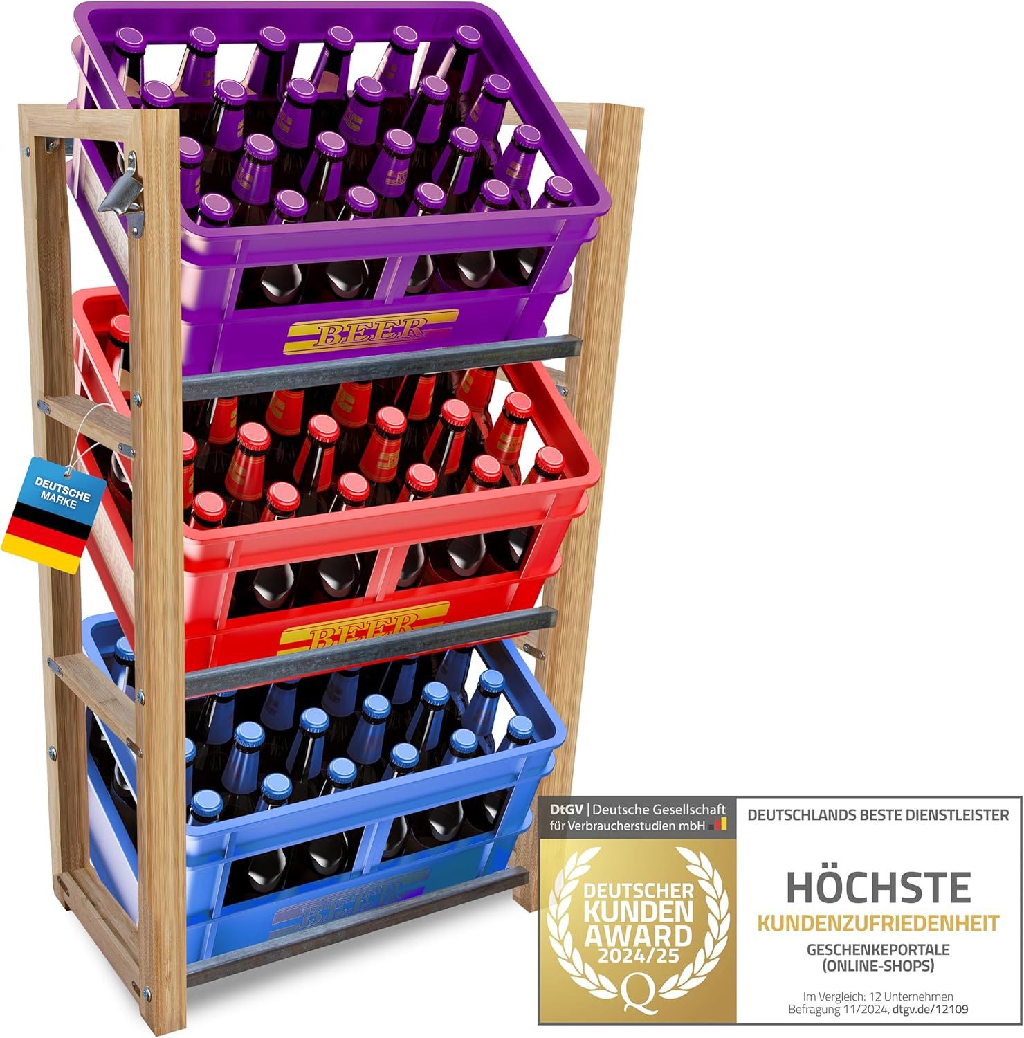 Dimono Flaschenregal DIMONO Bambus Getränkekisten Regal – Ablage für 2/3/6 Kisten, für Bier, Wasser & Limonade, Leergut Aufbewahrung