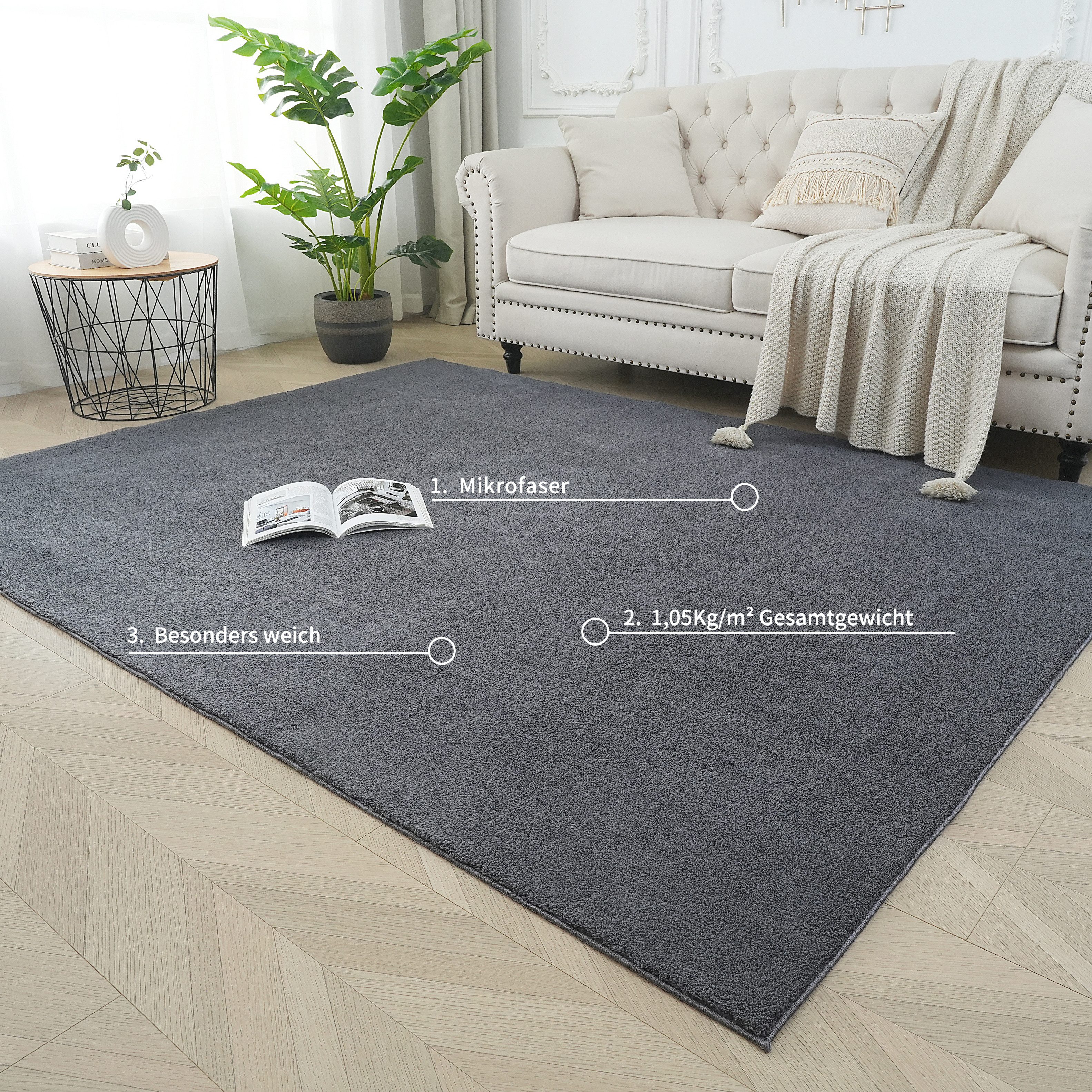OTTO home Teppich Cali 2, kuschelig & weich, rechteckig, Höhe: 15 mm, Uni-Farben, waschbar, flauschig, Wohnzimmer, Schlafzimmer