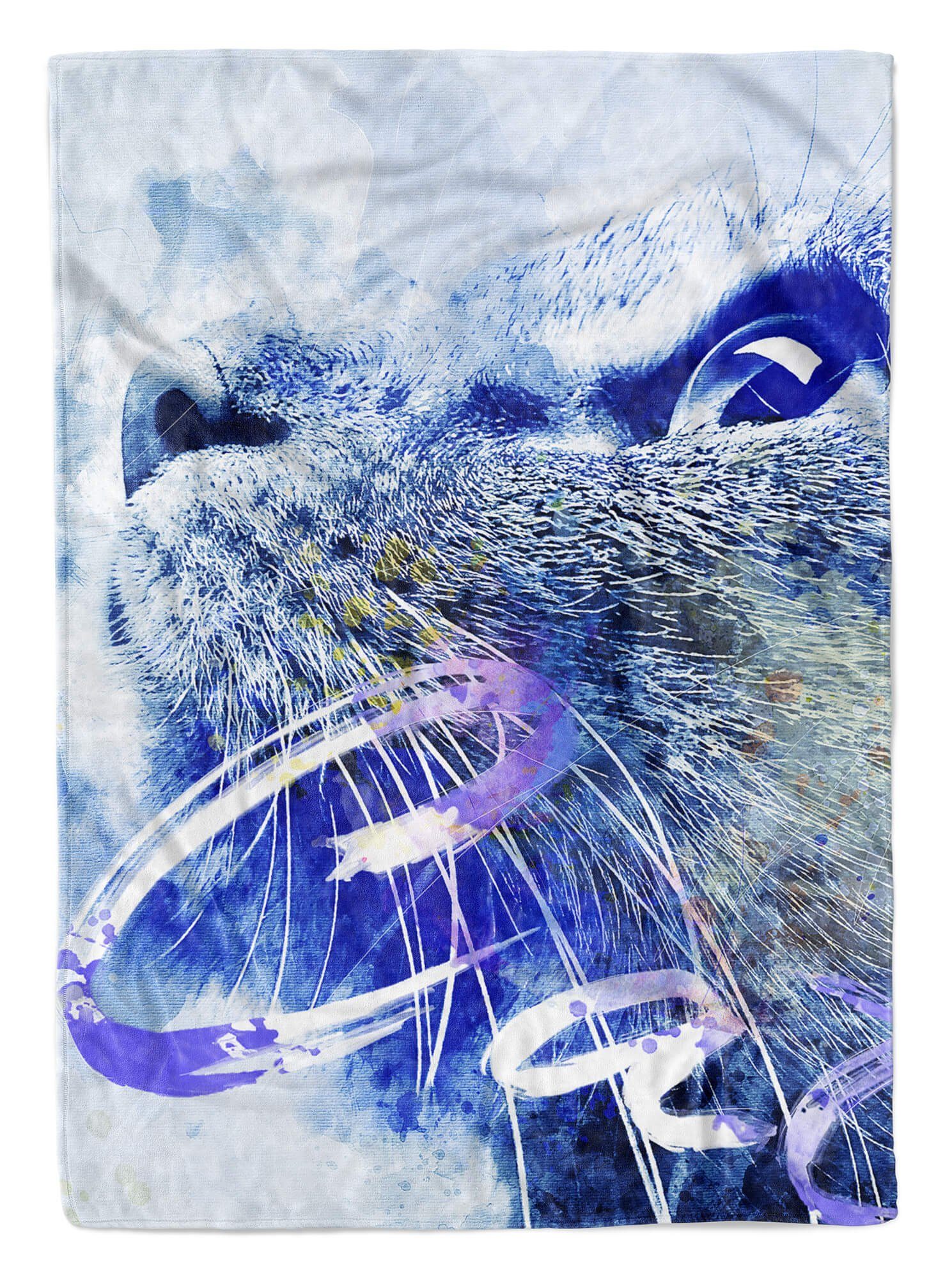 Sinus Art Handtuch Moti, II (1-St), Tier Strandhandtuch Baumwolle-Polyester-Mix Kuscheldecke Handtuch Saunatuch Handtücher Kunstvoll Serie SplashArt Cat