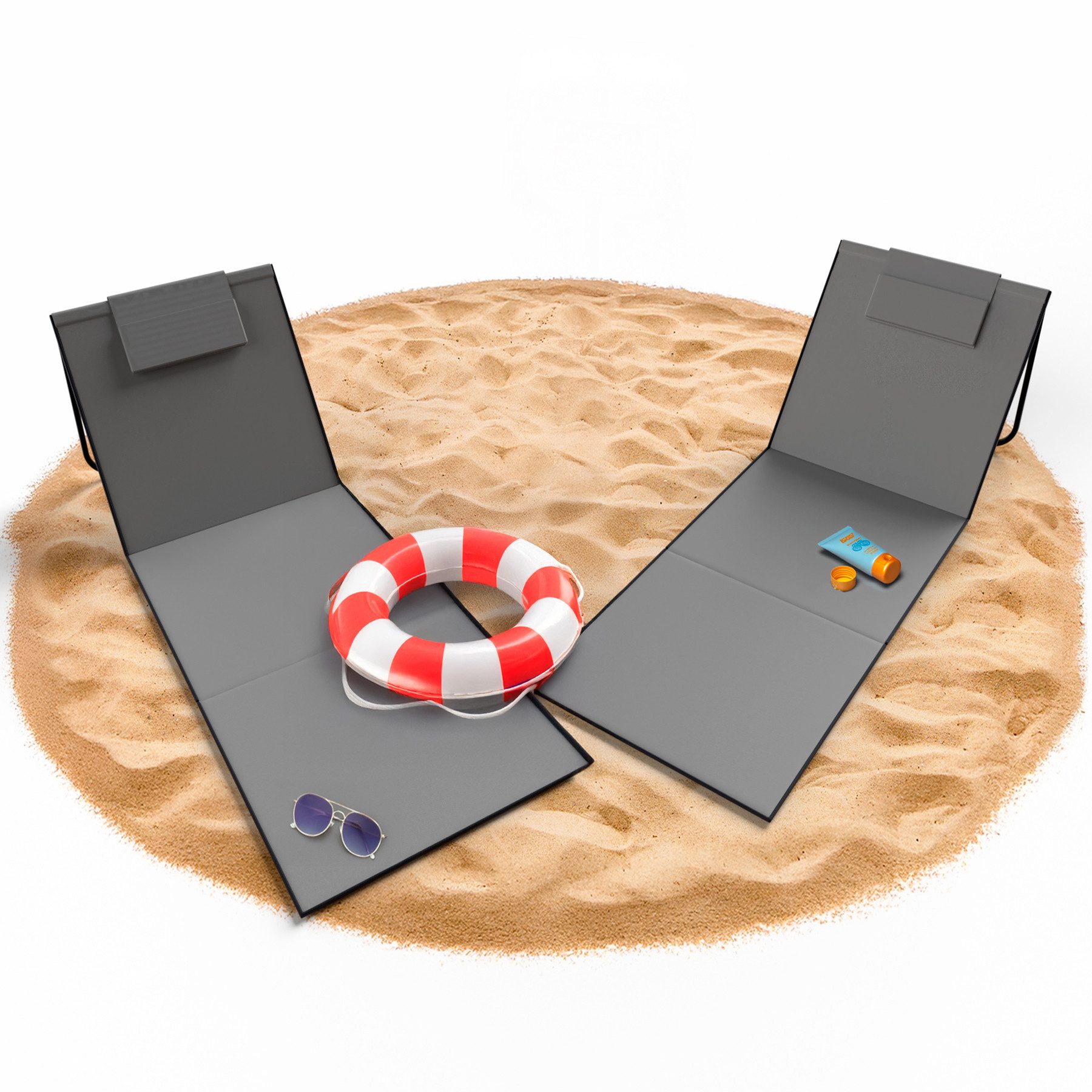 BigDean Gartenliege Strandmatte 2er Set gepolsterte Strandliege klappbar verstellbare, Set, 2 St., Liegen, Ultraleicht, Klappbar, Wasserabweisend & Schmutzabweisend