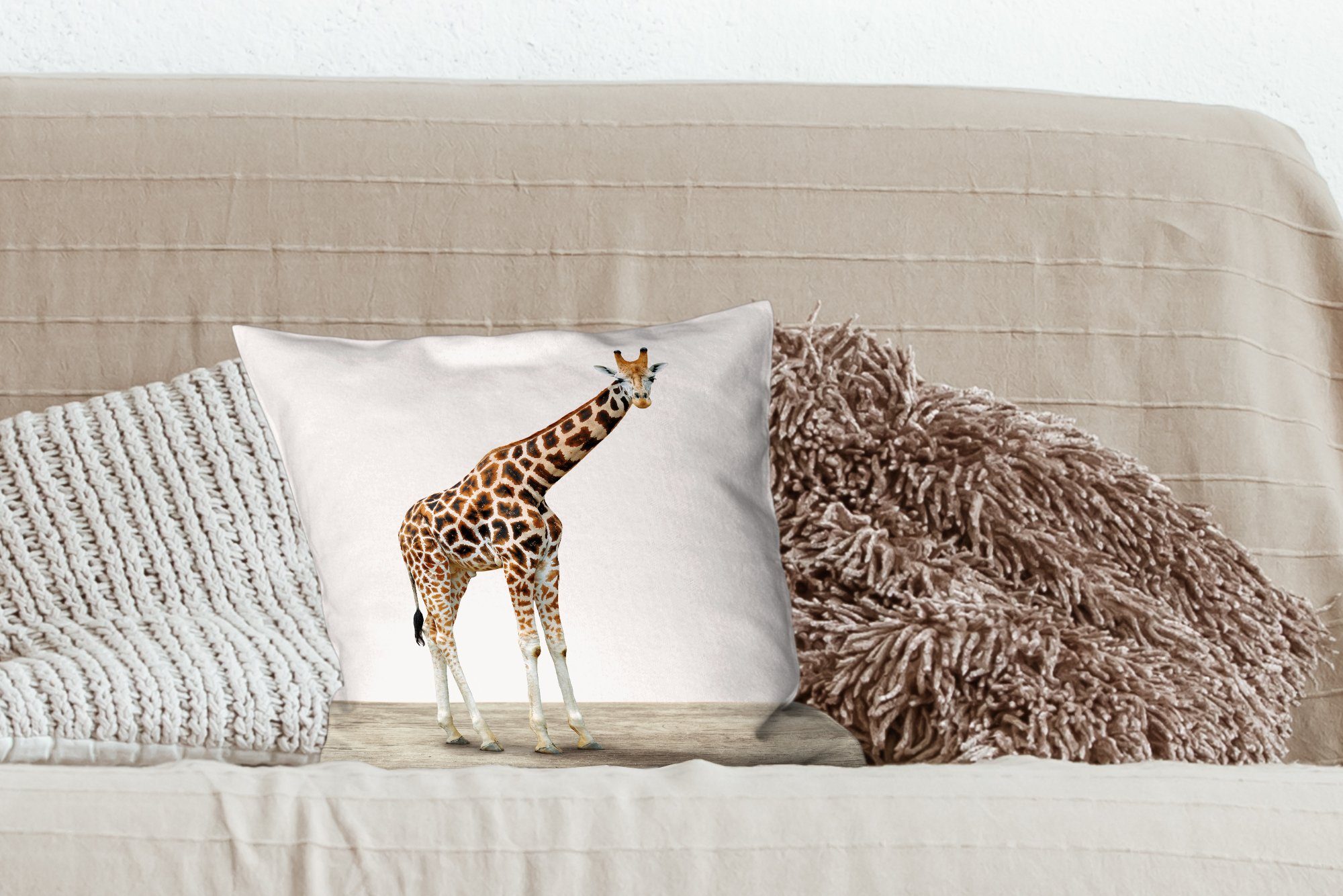 MuchoWow Dekokissen Giraffe - Tiere Sofakissen Deko, Mädchen, Schlafzimmer, Zierkissen Junge Weißer Wohzimmer, mit - für - Füllung Kinder Hintergrund - 