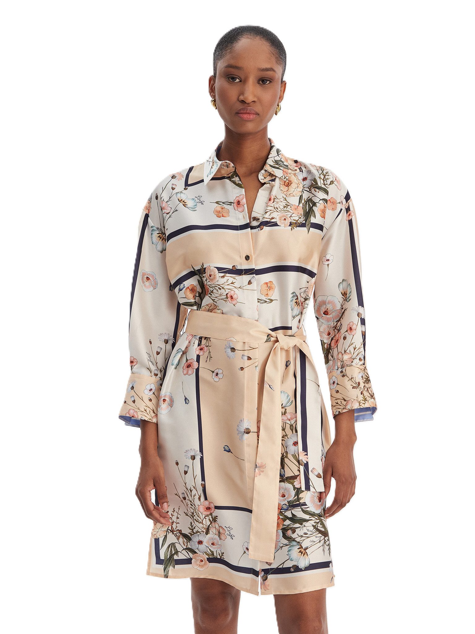 Liu Jo Midikleid - Hemdkleid mit Blumenmuster - Kleid mit Bindegürtel - elegantes Midik