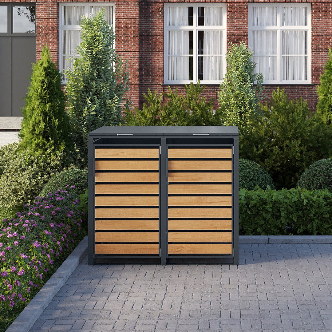STEELSØN Mülltonnenbox Kestra 120L aus verzinktem Stahl (Anthrazit/Holz, Fü günstig online kaufen