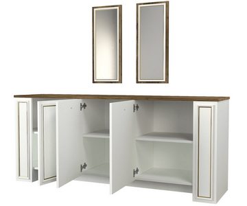 moebel17 Kommode Sideboard Sansa mit 2er Spiegel Set Weiß Walnuss