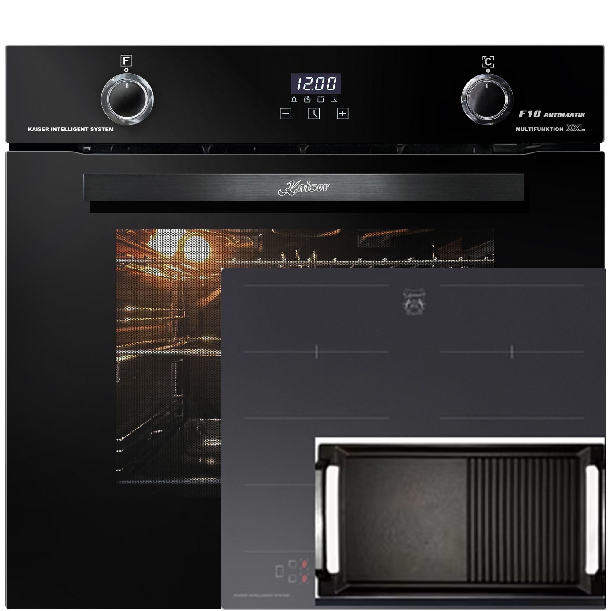 Kaiser Küchengeräte Backofen-Set Herd Set Autark Elektro Backofen, Autark, 79L,Emaile Easy clean,Intelligent system+ Induktions Kochfeld Autark Herd Power Booster 60 cm Anti Scratch/ matt EH 6367+KCT 6110 FI+ Grillplatte, mit 1-fach-Teleskopauszug