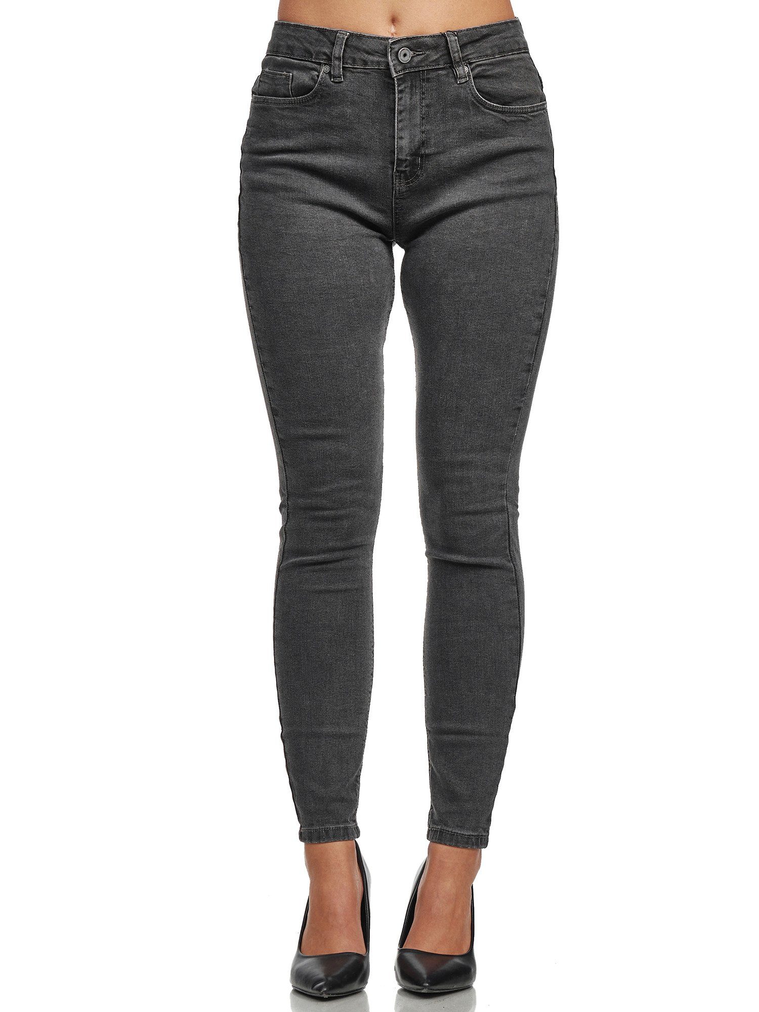 Fit Damen F101 anthrazit Tazzio High-waist-Jeans Jeanshose Skinny