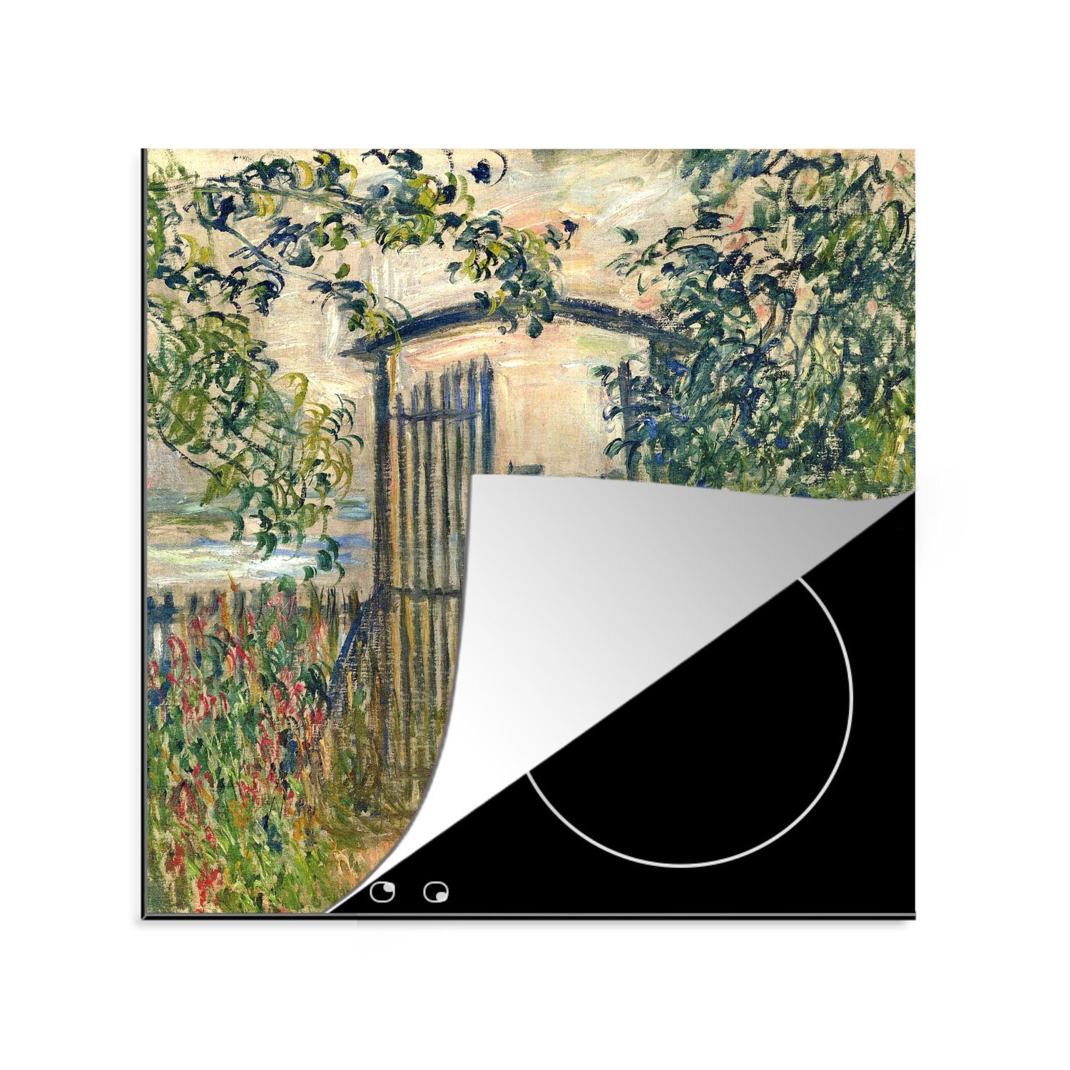 MuchoWow Herdblende-/Abdeckplatte Das Gartentor in Vétheuil - Claude Monet, Vinyl, (1 tlg), 78x78 cm, Ceranfeldabdeckung, Arbeitsplatte für küche