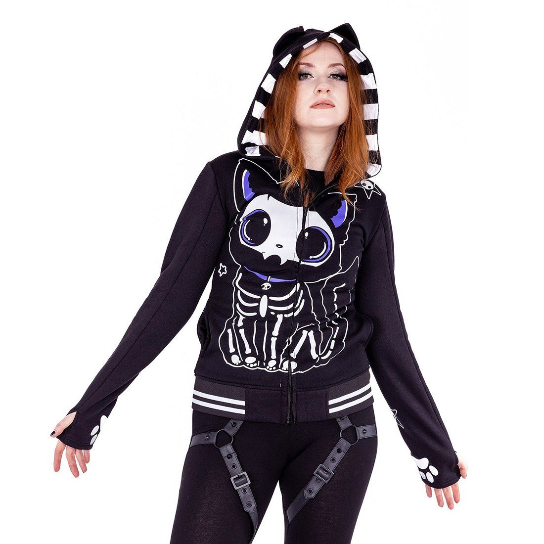 Cupcake Cult Kapuzensweatshirt Kapuzenjacke Skeleton Cat günstig online kaufen