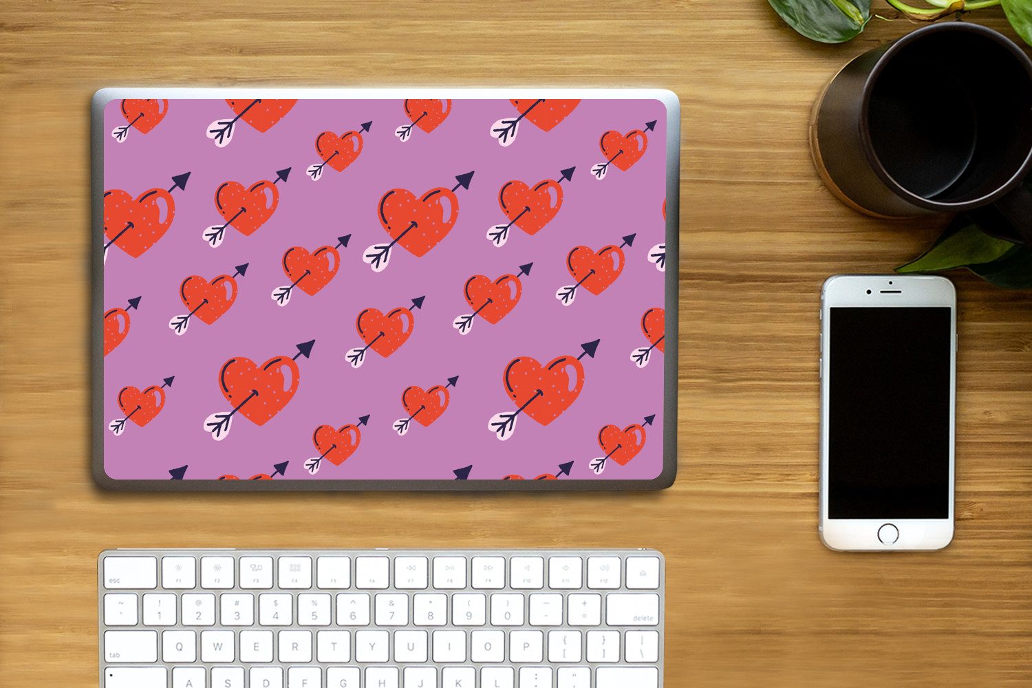 Thumbnail - MuchoWow Laptop-Aufkleber Herzen - Rot - Lila - Druck - Liebe, (1tlg), Laptop Folien Cover, Aufkleber, Sticker, Schutz v...