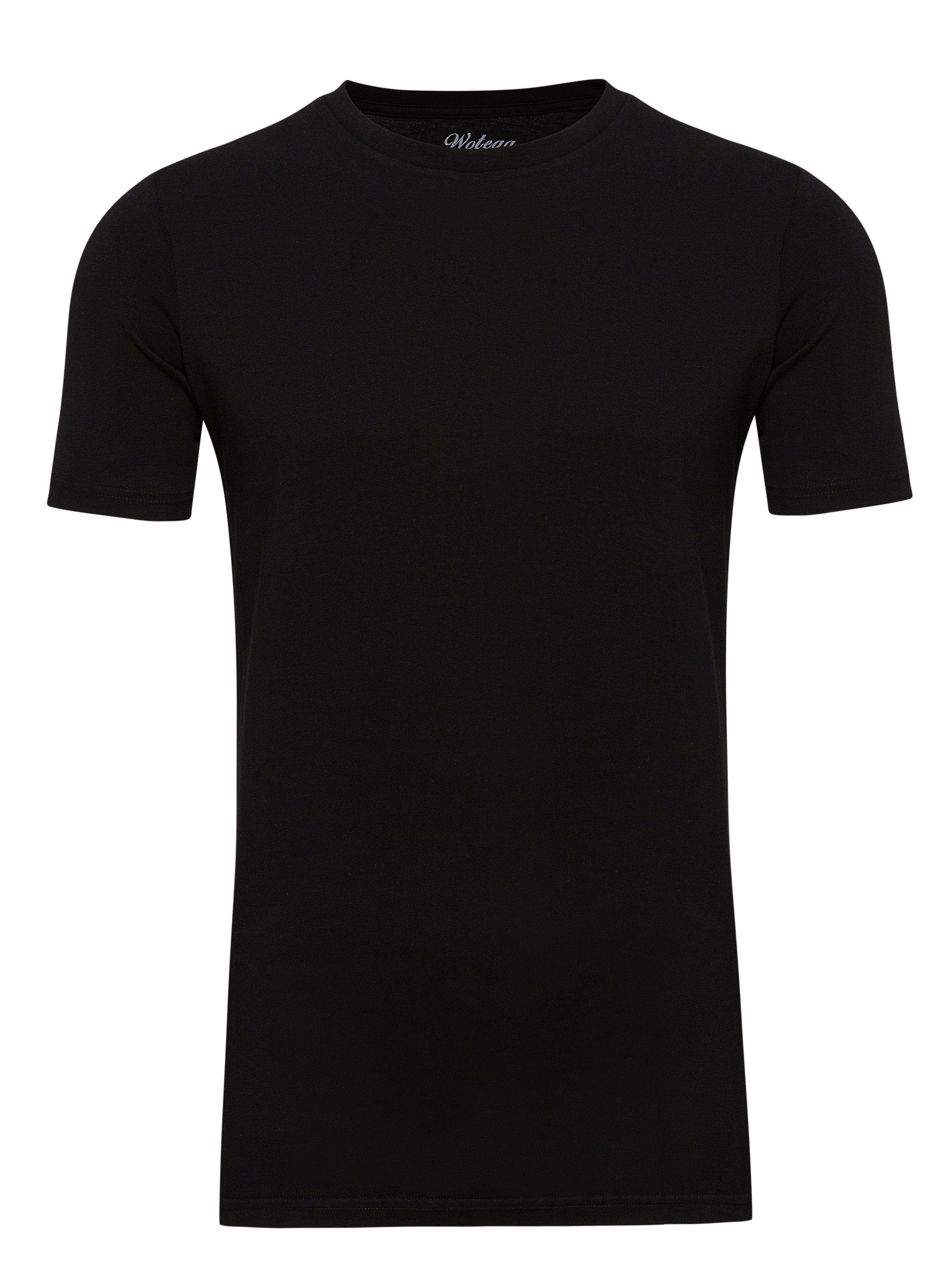 modernes Neck WOTEGA (black Basic 194008) Crew Tee Rundhalsshirt T-Shirt (Set) Schwarz Alton