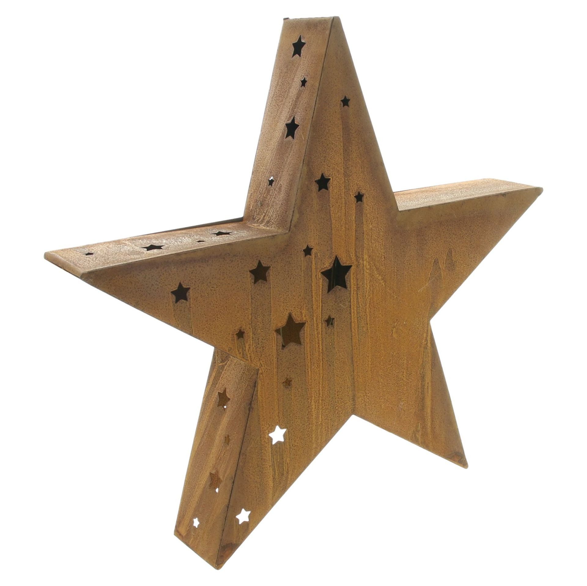 Dekoleidenschaft LED-Dekofigur "Stern" Metall in Rost Optik, 52x49 cm groß, Timer, Outdoor Gartendeko, 3 AA-Batterien – Bild 4 von 5