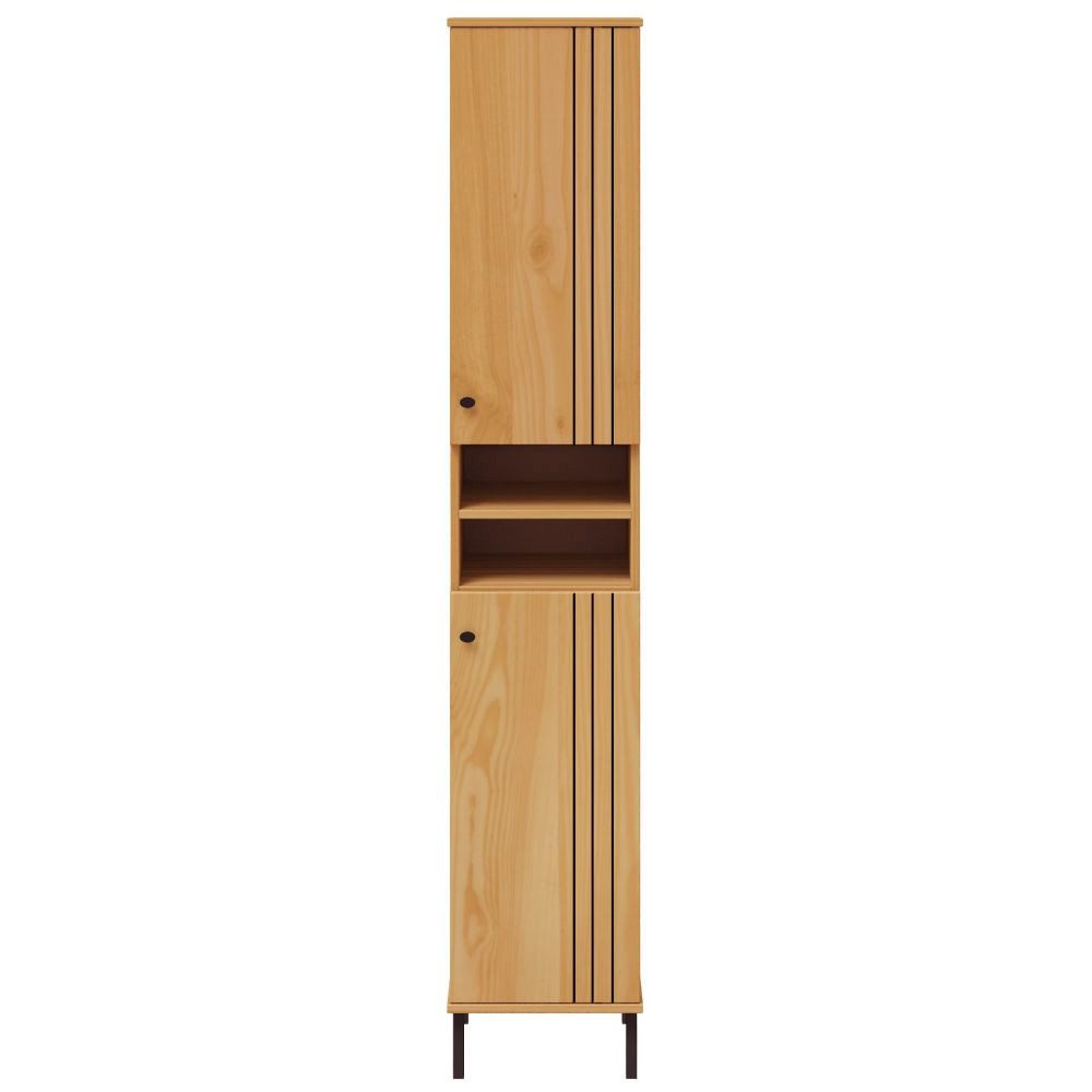 Lomadox Hochschrank WILLOW-69 Massivholz Kiefer eichefarbig lackiert Türen Rillendesign 35x190x32 cm