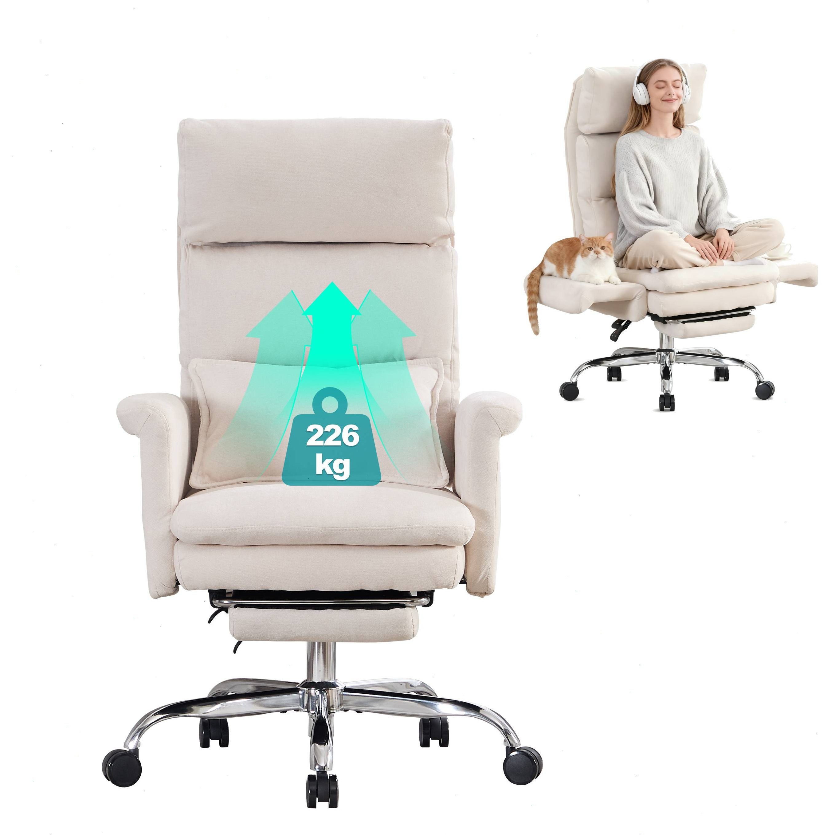 UEV Bürostuhl Ergonomisch mit Fußstütze Verstellbarer Kopfstütze (mit klappbare Armlehnen, verstellbarer Kopfstütze bis 226kg), Verstellbare Kopfstütze bis 90°, Verstellbare Rückenlehne bis 150°