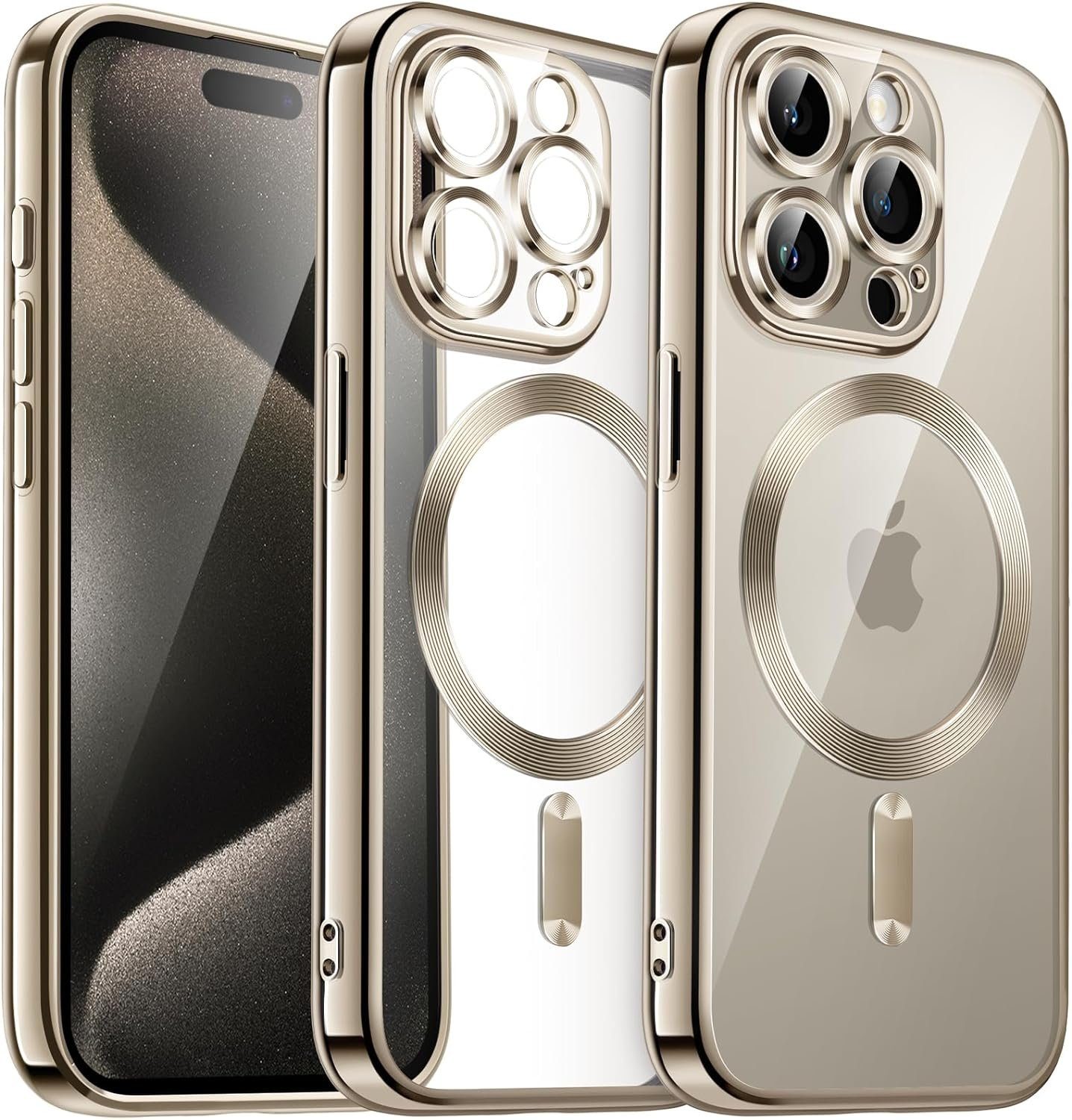 Megaphonic Handyhülle iPhone 15 Pro Max(6,7) MagSafe Hülle Schutz Case Original Farbe vom iPhone 15 Pro Max, integrierten KAMERASCHUTZGLAS