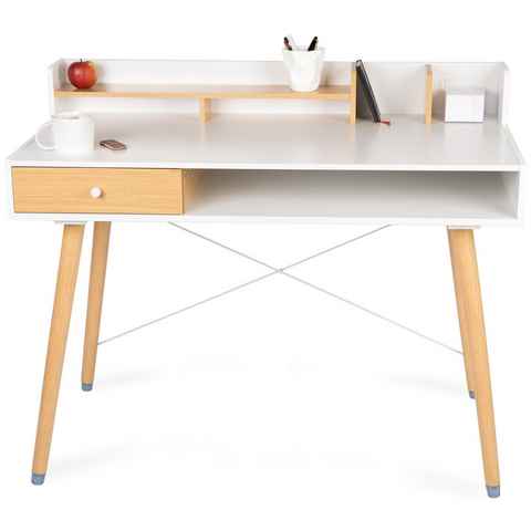 WONDERMAKE Schreibtisch Design Computertisch PC-Tisch Bürotisch Holz Schublade Regal modern, Sekretär Arbeitstisch + Regal Stauraum klein platzsparend dünne Beine