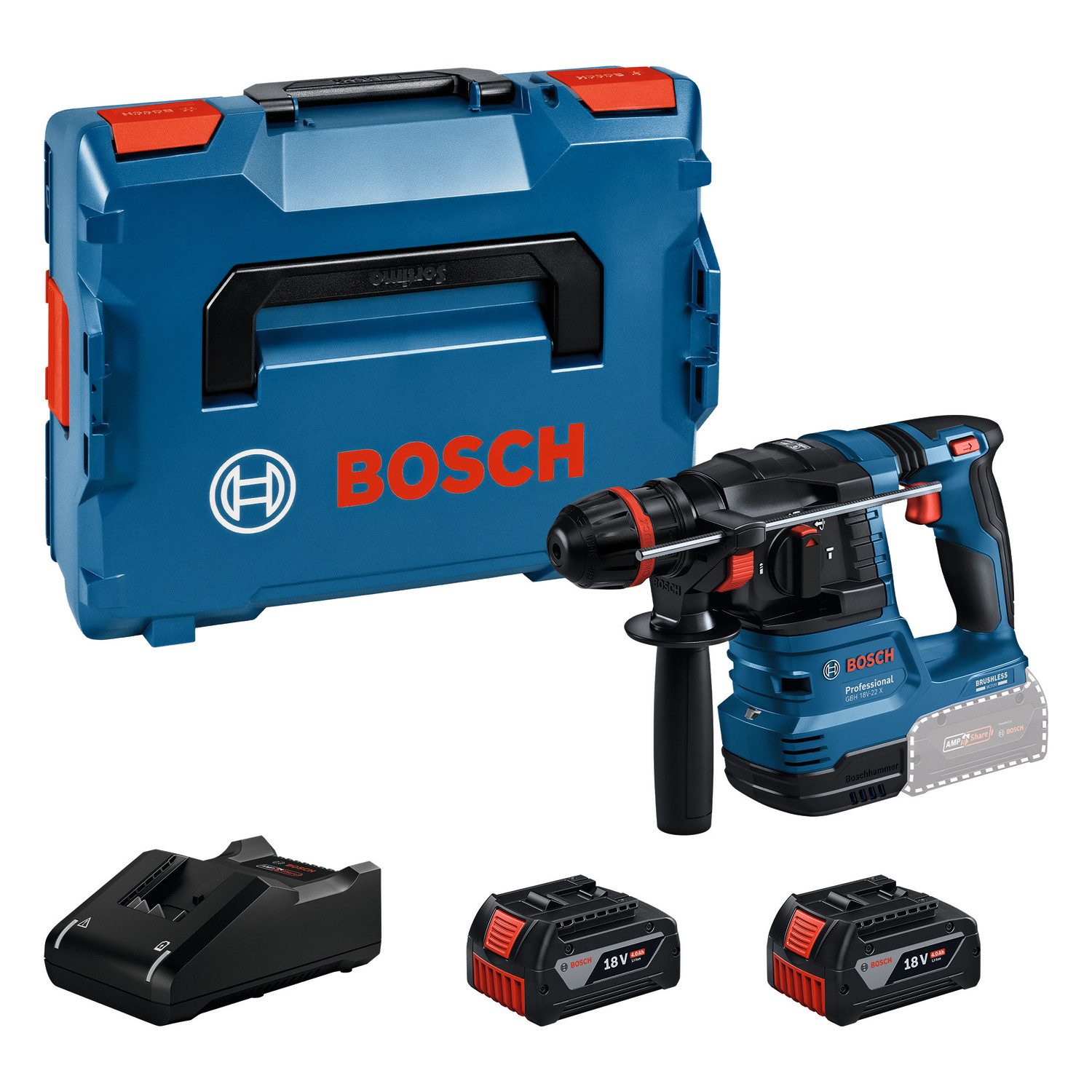Bosch Professional Akku-Bohrhammer GBH 18V-22 X, max. 1050 U/min, (Set), mit ONECHUCK, inkl. 2 Akkus und Ladegerät