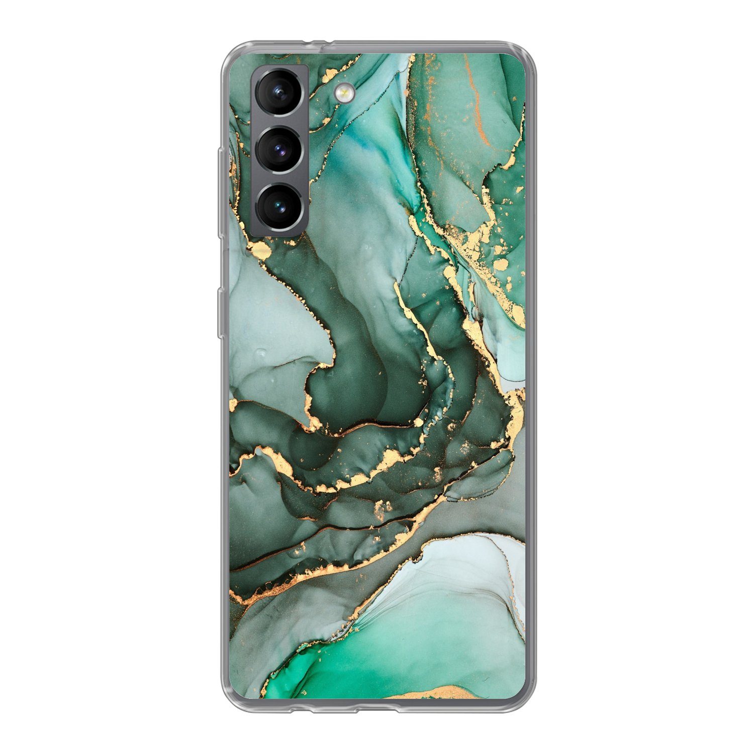 MuchoWow Handyhülle für Samsung Galaxy S21 Gold - Marmor - Grün - Luxus - Marmoroptik - Gr, Phone Case, Silikon, Schutzhülle Dünn