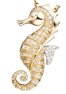 JOBO Kettenanhänger Anhänger Seepferdchen, 585 Gold mit 73 Diamanten