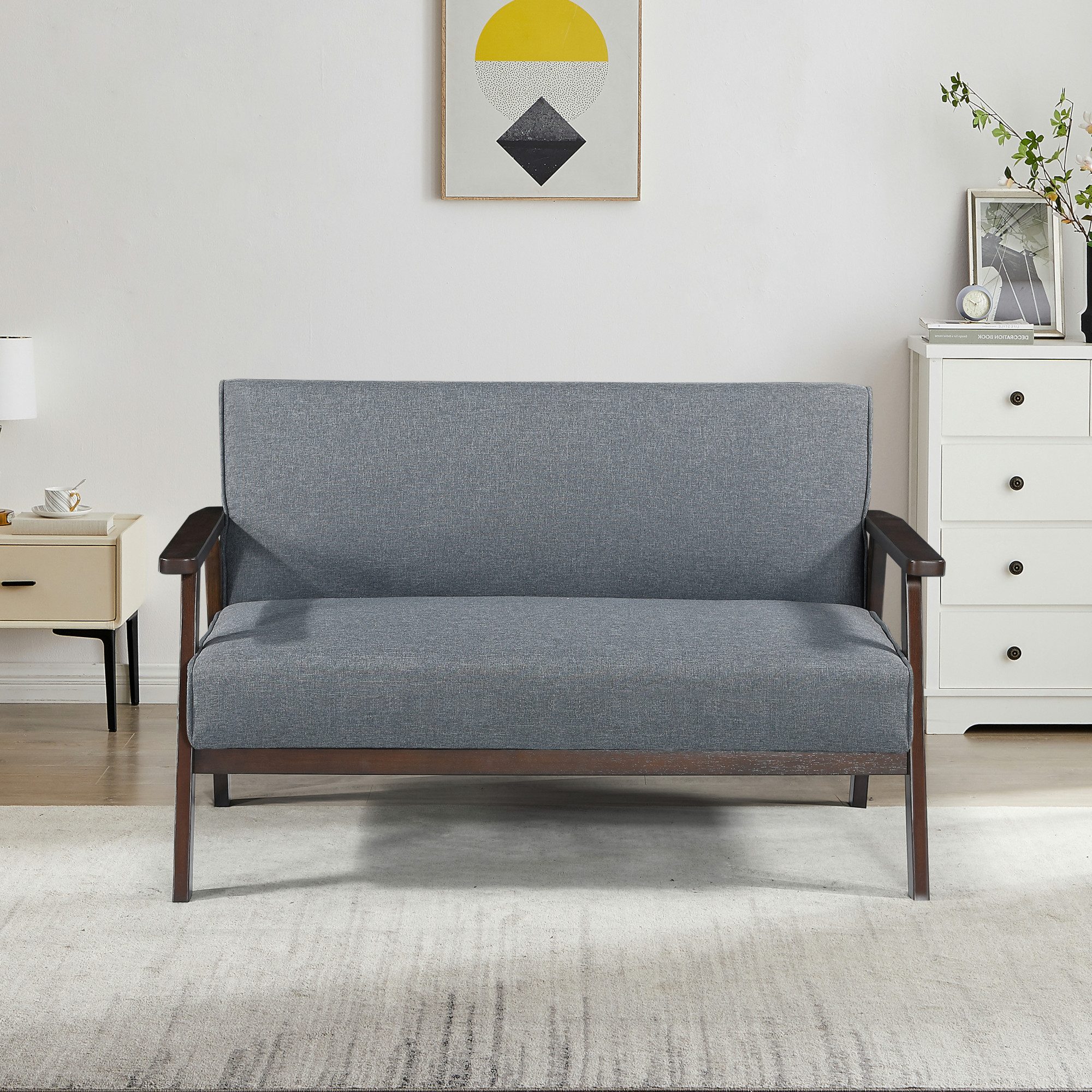 en.casa Polsterbank, »Kinda« 2-Sitzer mit Holzgestell 121 x 69 x 75 cm Grau