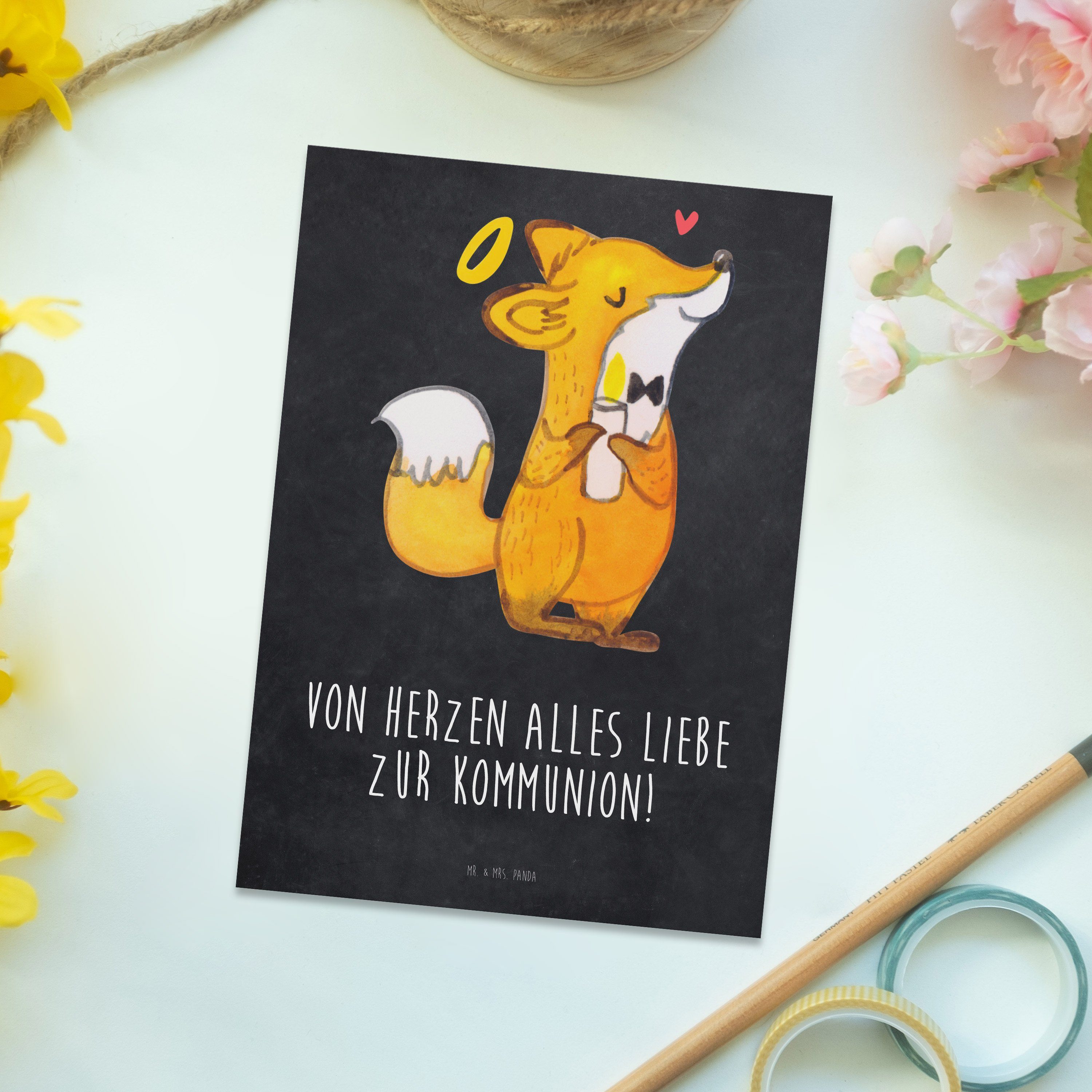 & Mr. - - Geschenk, Mrs. Postkarte Ansichtsk Kommunion Kreidetafel Fuchs Geburtstagskarte, Panda