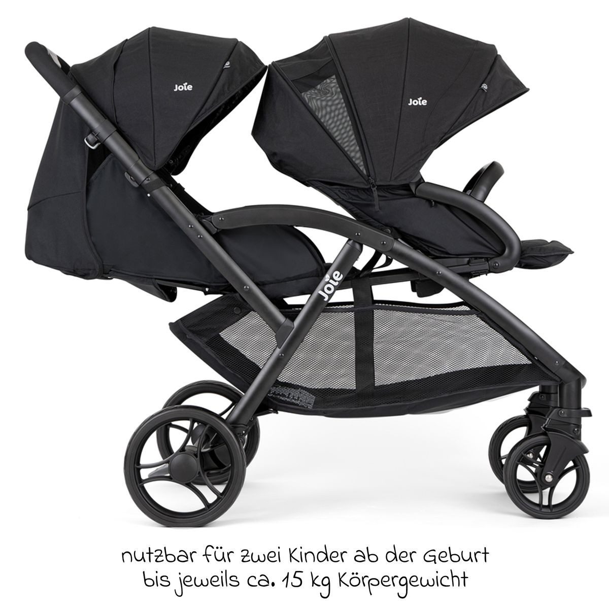 Joie Geschwisterwagen Evalite Duo - Shale, Geschwisterwagen Zwillingskinderwagen mit Liegeposition & Regenschutz