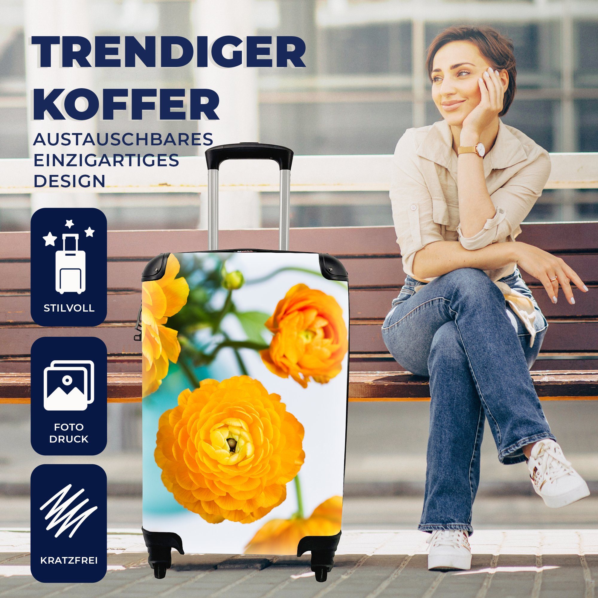 Orange, Draußen - Rollen, für Handgepäckkoffer Trolley, mit Reisekoffer - MuchoWow Reisetasche rollen, Ferien, Handgepäck Blumen 4