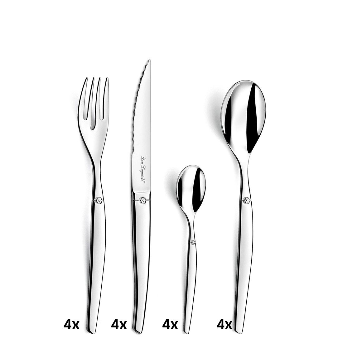 Lou Laguiole Besteck-Set JET LAG (16-tlg), 4 Personen, Edelstahl Rostfrei 18/0, spülmaschinenfest, hochglanzpoliert