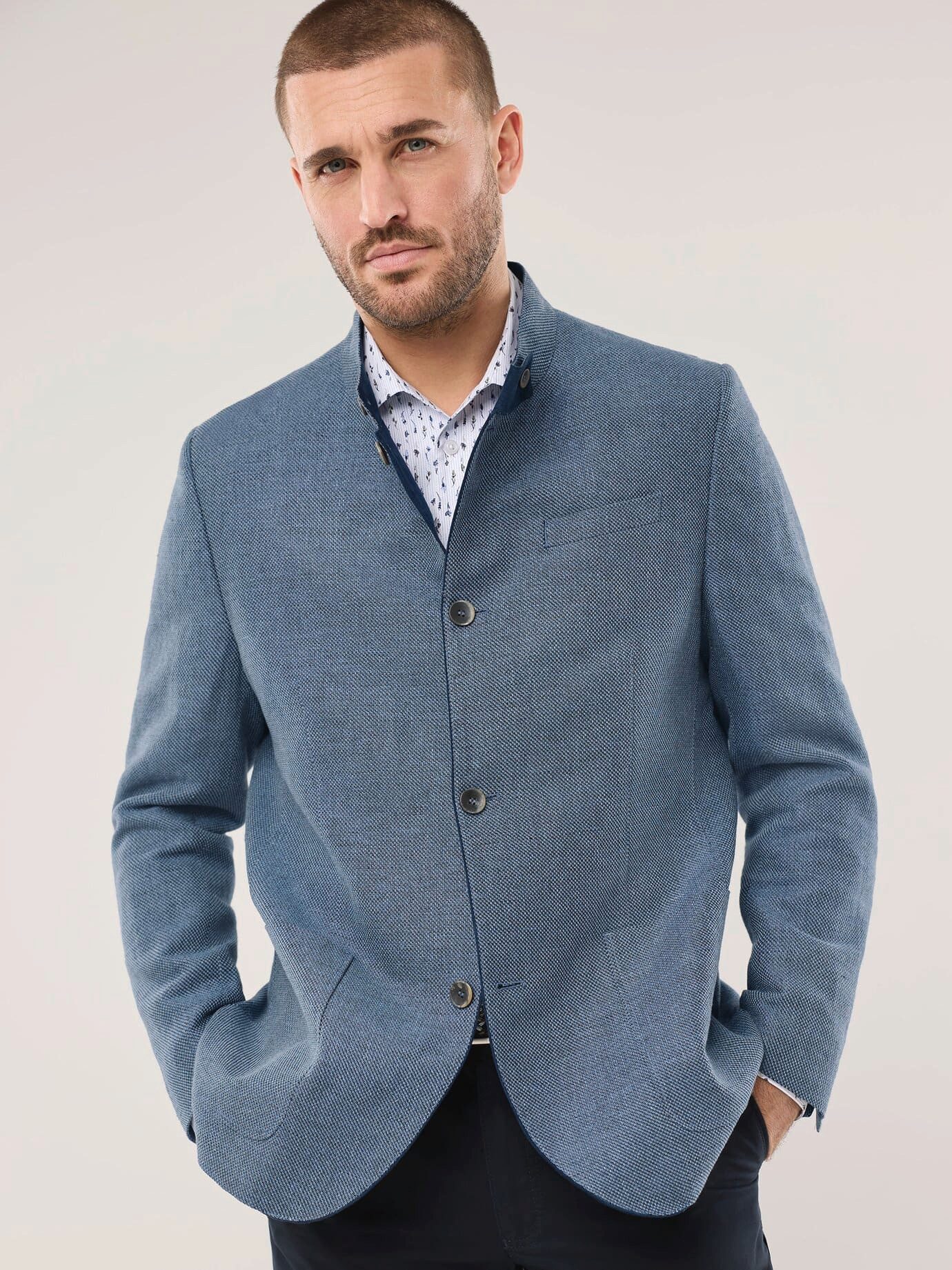 Walbusch Janker Herren Reiseleinen-Janker Comfort fit Stehkragen, modern, knitterarm, Kurzgröße