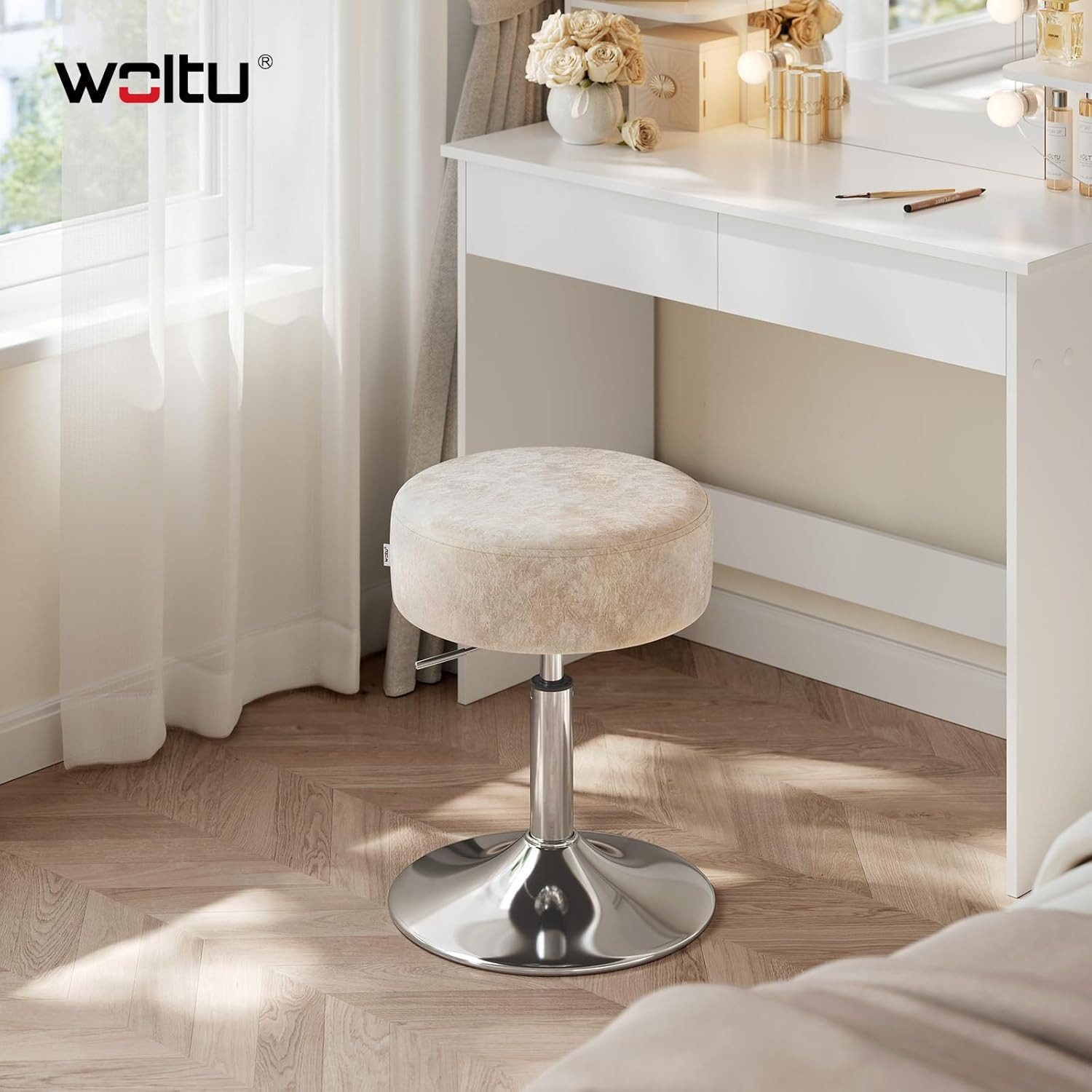 Woltu Drehhocker (1 St), Schminkhocker Samt, höhenverstellbar drehbar