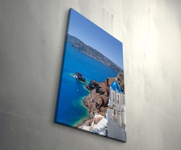 Sinus Art Leinwandbild Fotografie  Santorini Kirchenglocke und Kuppeldächer - Leinwandbild