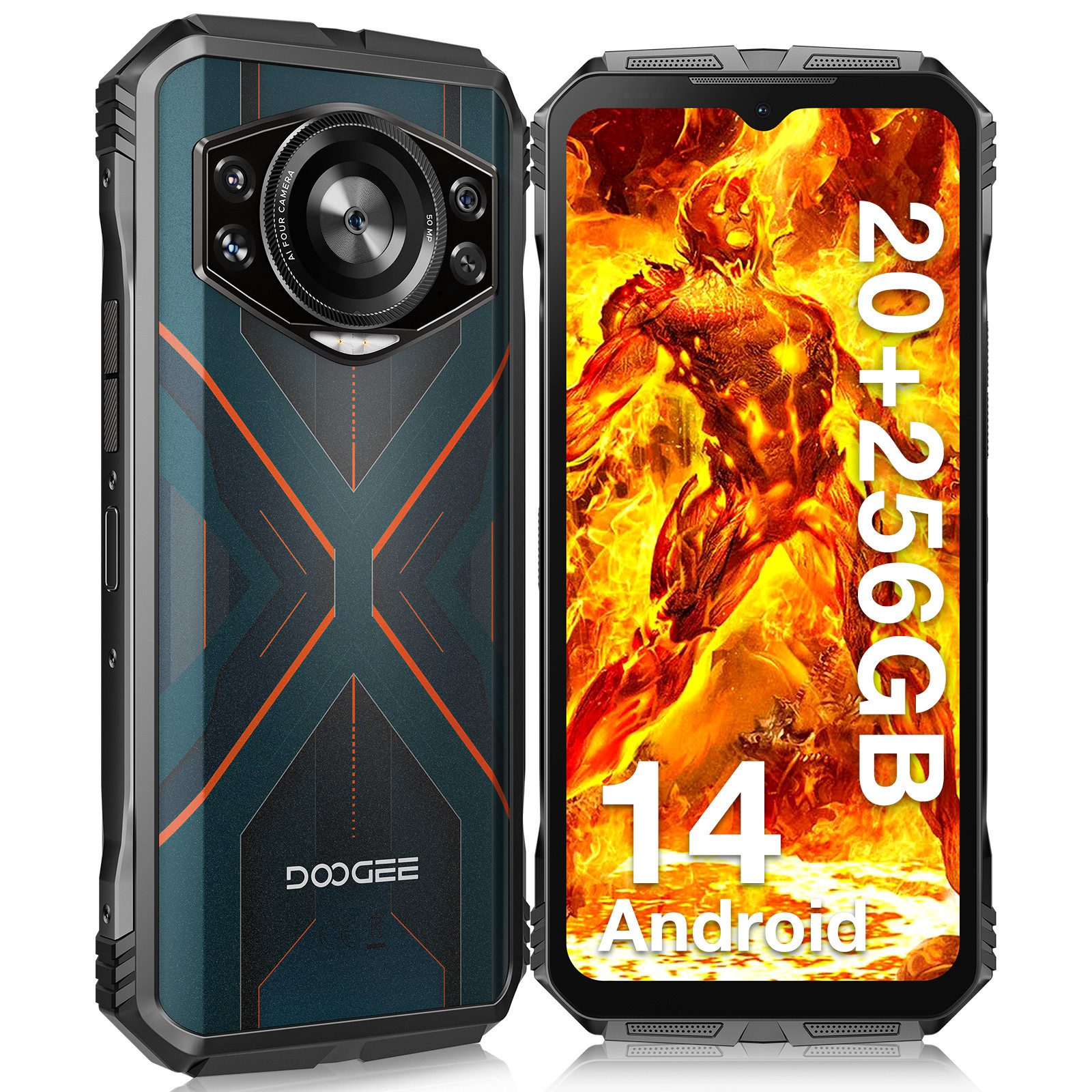 DOOGEE Scyber Outdoor Handy inkl. Handyhalterung, 256GB,10800mAh, 6.6'' Smartphone (6.6 Zoll, 256 GB Speicherplatz, 50 MP Kamera, IP68 Baustellenhandy mit 4G Dual SIM, OTG, NFC und GPS)