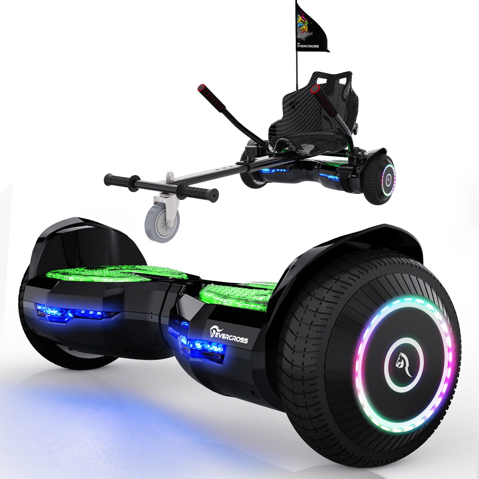EVERCROSS TECH Balance Scooter Kart 6,5“ Hoverboard mit Sitz, EV2+ Hoverkart, bis zu 10-15 km, mit APP, Bluetooth, Geschenke für Kinder