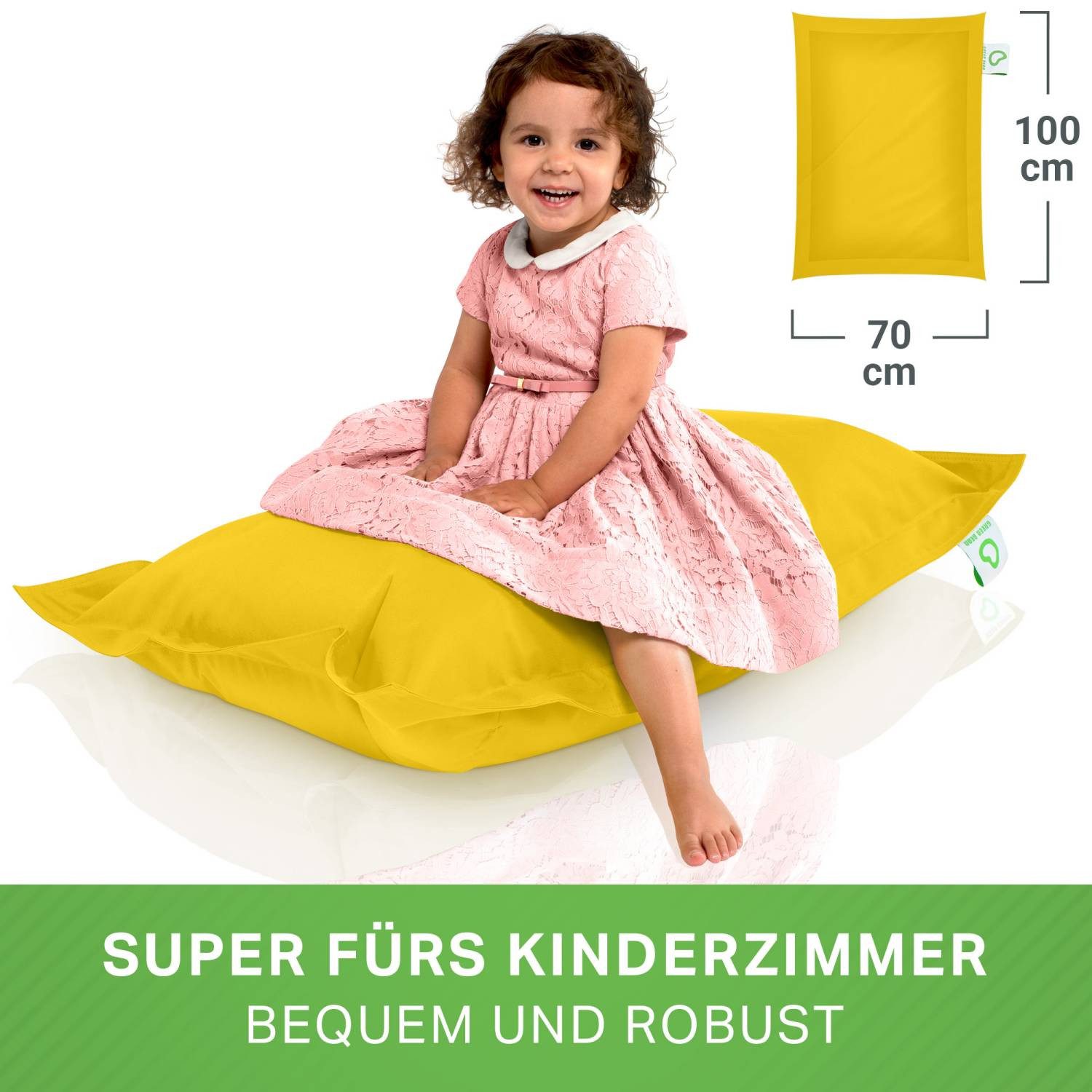 Green Bean Sitzsack Kinder-Sitzsack 70x100cm - 70 Liter (Kinder-Sitzsack 70x100cm & 70 Liter EPS-Perlen Füllung, - Indoor & Outdoor - Bean Bag Sitzkissen Bodenkissen), Sessel Riesensitzsack Liegekissen für Jungen & Mädchen