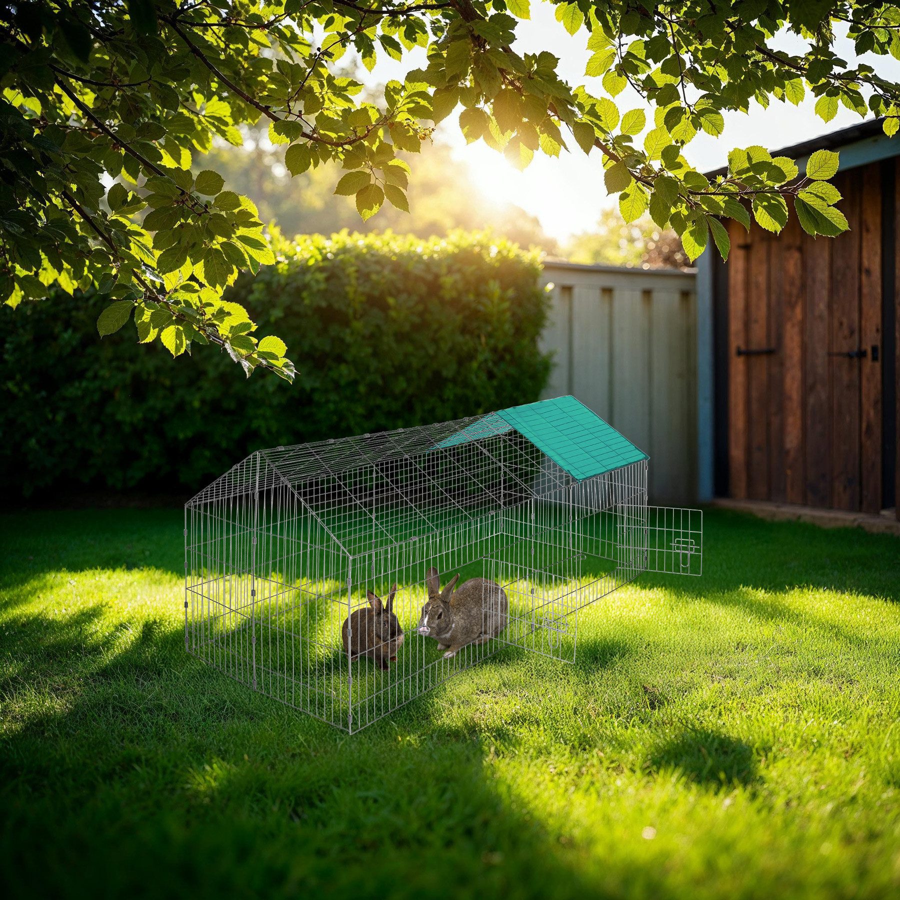 tectake Freigehege Tierauslauf, 180 x 75 x 75 cm, aus 12 Gitterelementen, 2 Türen, Mit Sonnenschutz, schnell und variabel aufstellbar sowie erweiterbar