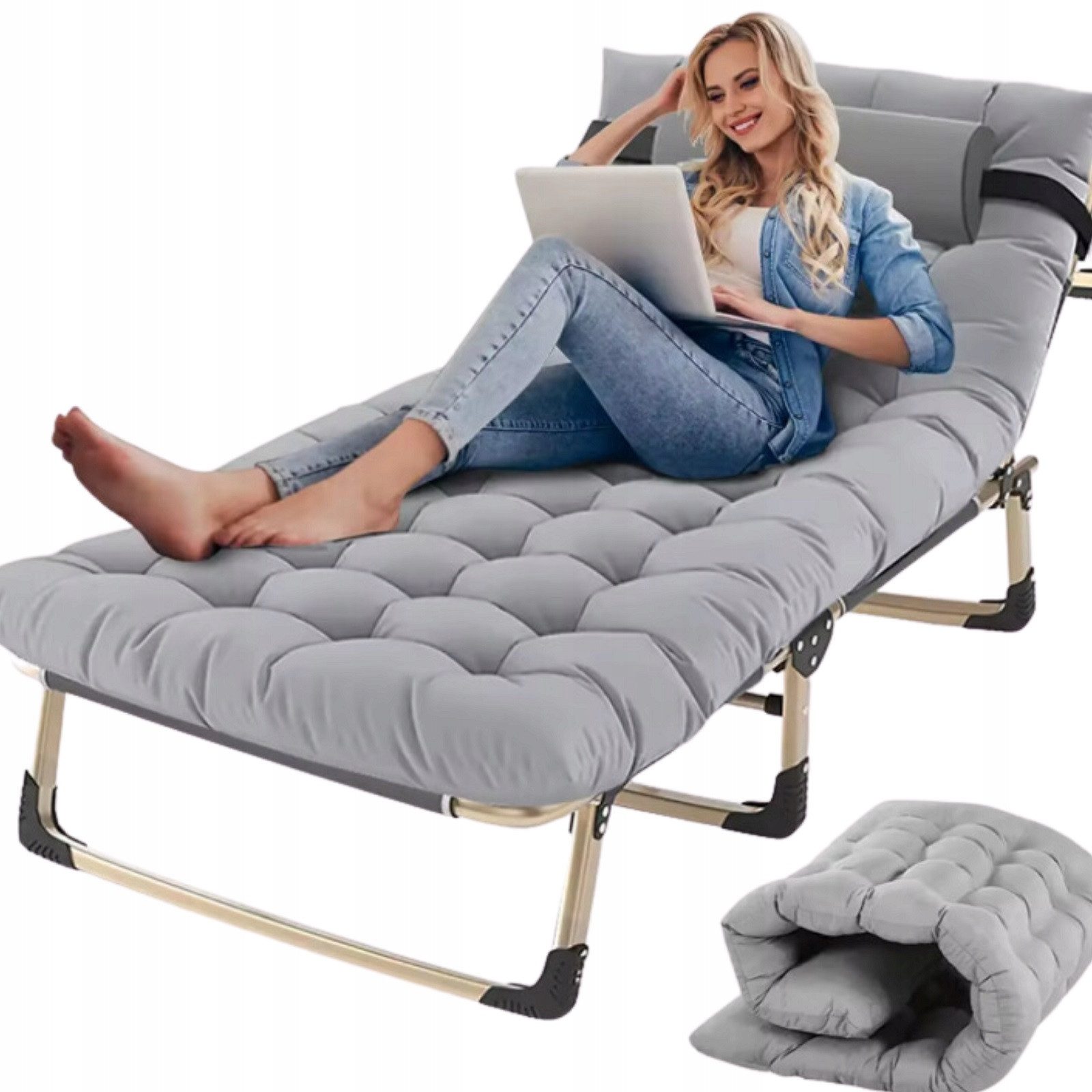 QLS Campingliege Klappbett mit Matratze und Kissen 193 cm Klappmatratze Faltbarbett 193,9 x 67,9 x 27,9 cm