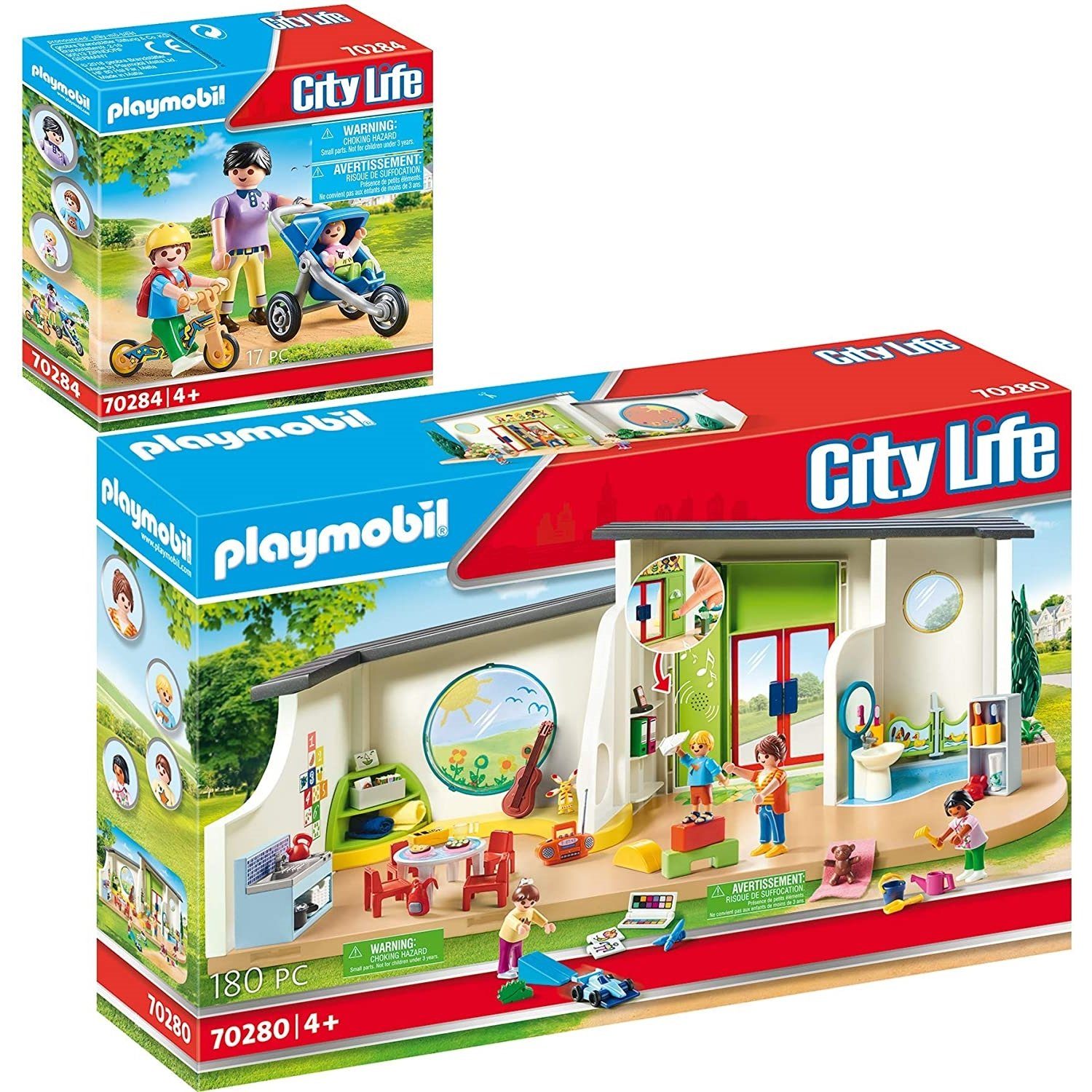 Playmobil® Spielbausteine »70280 70284 City Life 2er Set KiTa "Regenbogen"  + Mama«