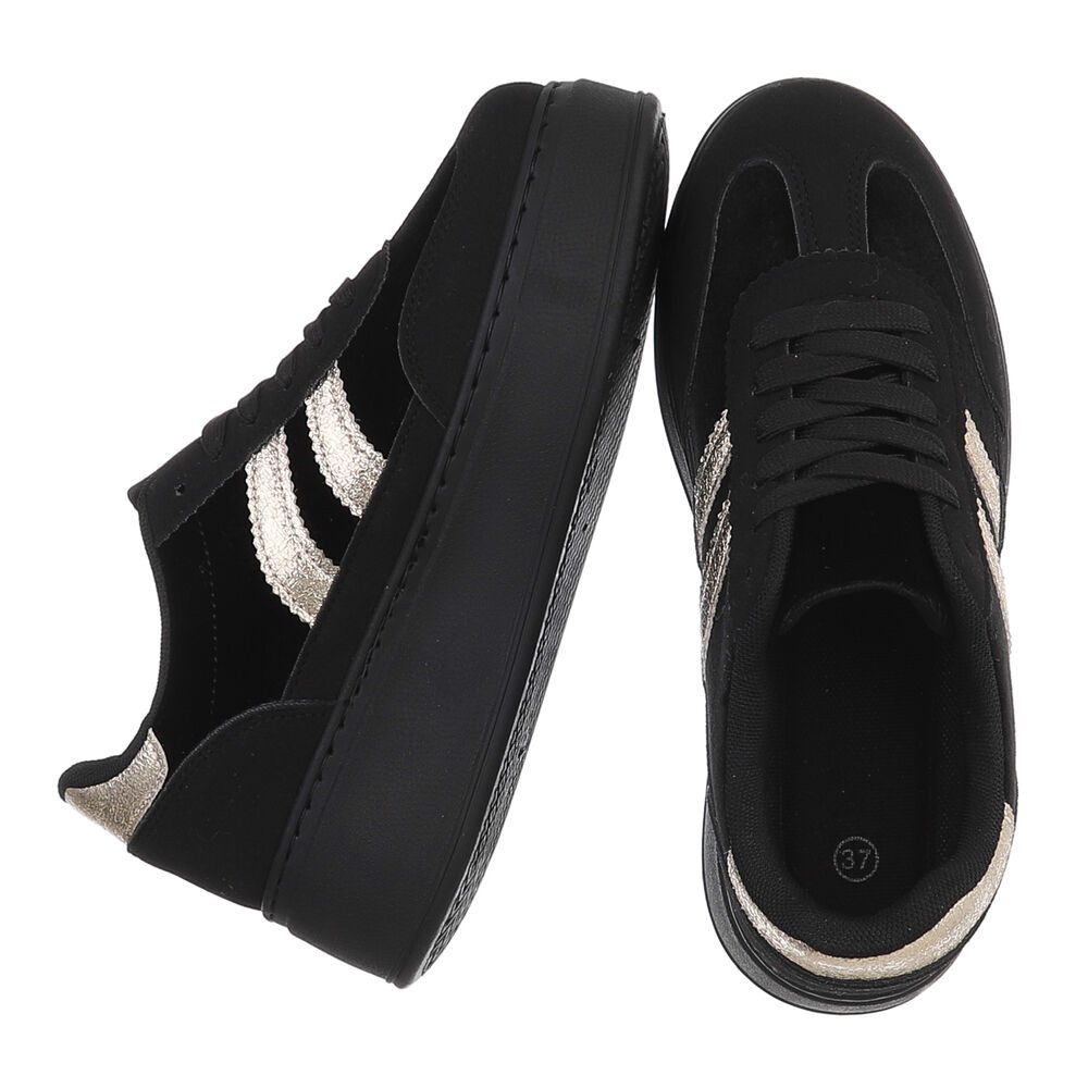 Ital-Design Damen Plateau-Sneaker mit Schnürung und Streifen Sneaker (92392320) Flach Sneakers Low in Schwarz – Bild 2 von 5
