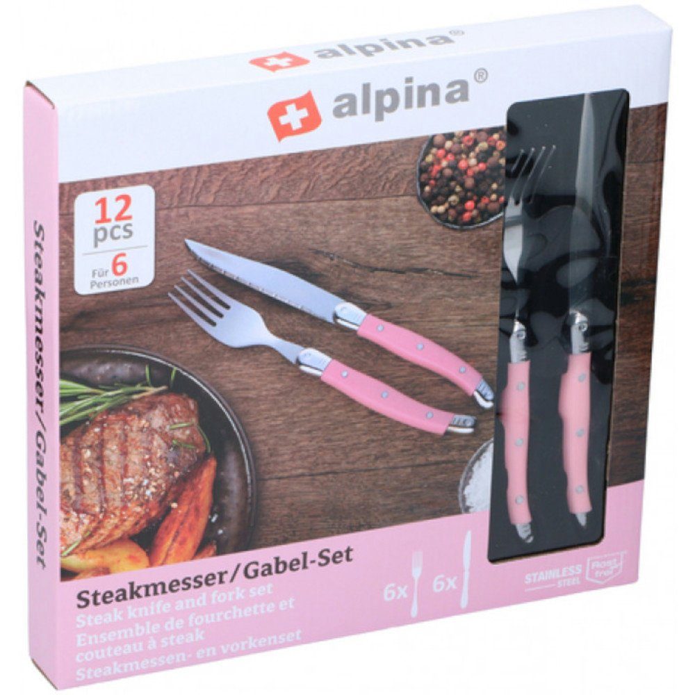 Alpina Topf-Set Alpina 12 tlg. Steakbesteck Steakmesser Steakgabel Besteckset Rosa