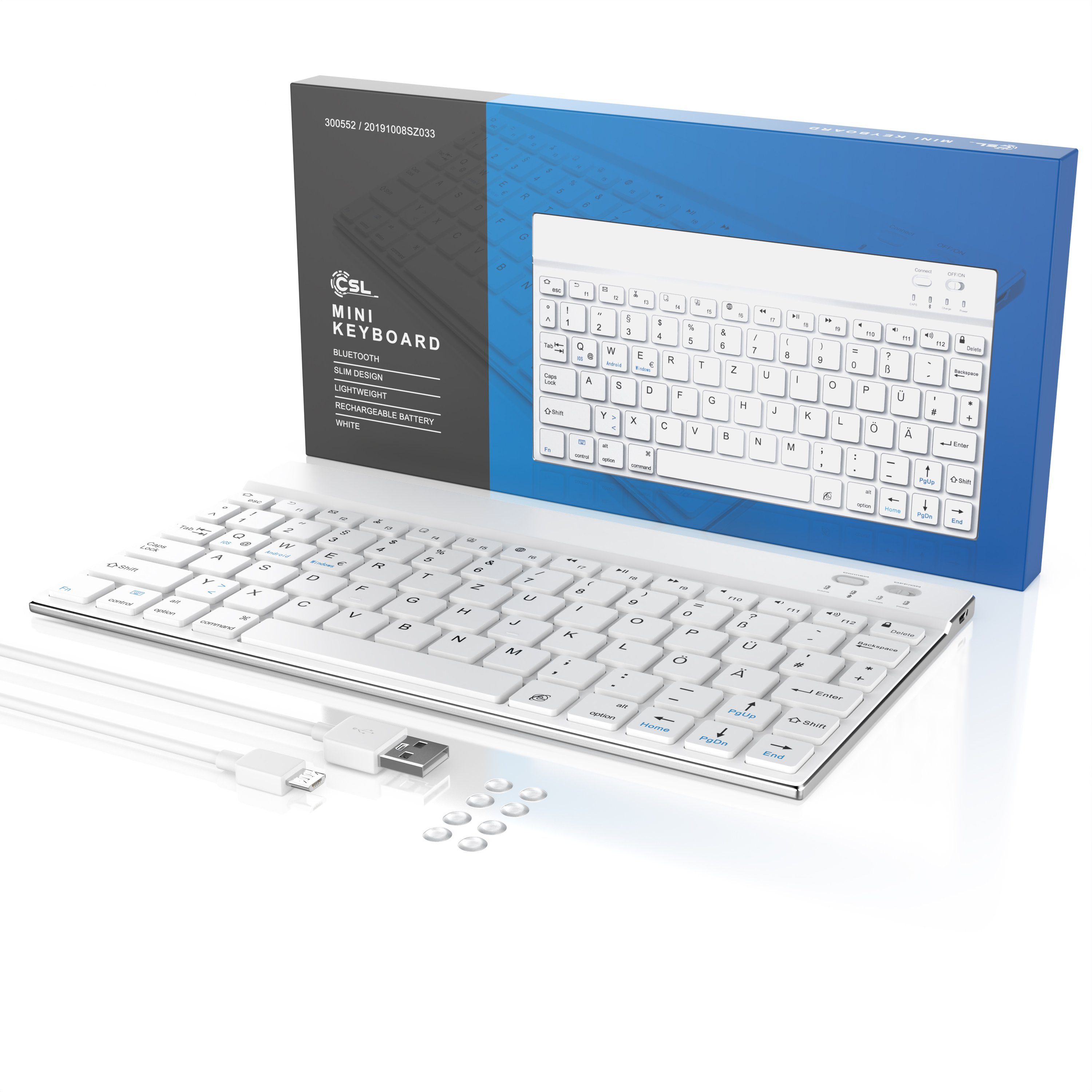 (Ultra Keyboard, Layout, Bluetooth, 3.0) weiß/silber Wireless-Tastatur CSL Deutsches Alugehäuse, Slim BT