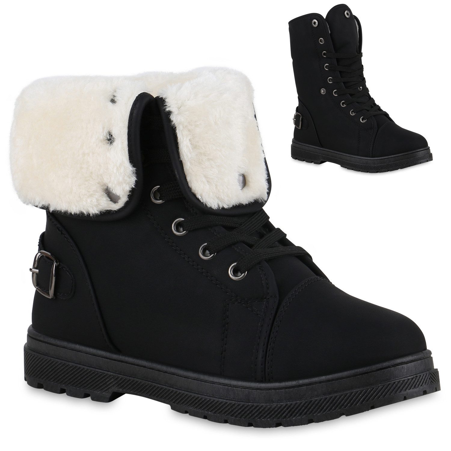 VAN HILL 840859 Sneaker Damen Warm Gefütterte Sneaker High Bequeme Schnallen Schnür-