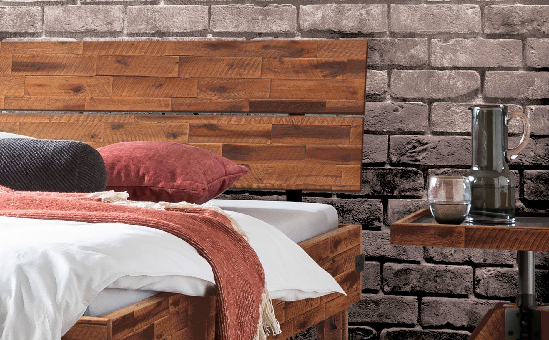 HASENA Bettgestell Aloa, Akazie massiv, mit Massivholzkopfteil, zwei verschiedene Liegehöhen