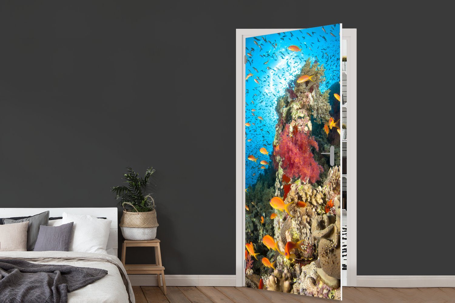 MuchoWow Türtapete Koralle mit Fischen, (1 St), 75x205 Türaufkleber, bedruckt, Tür, Matt, Fototapete für cm